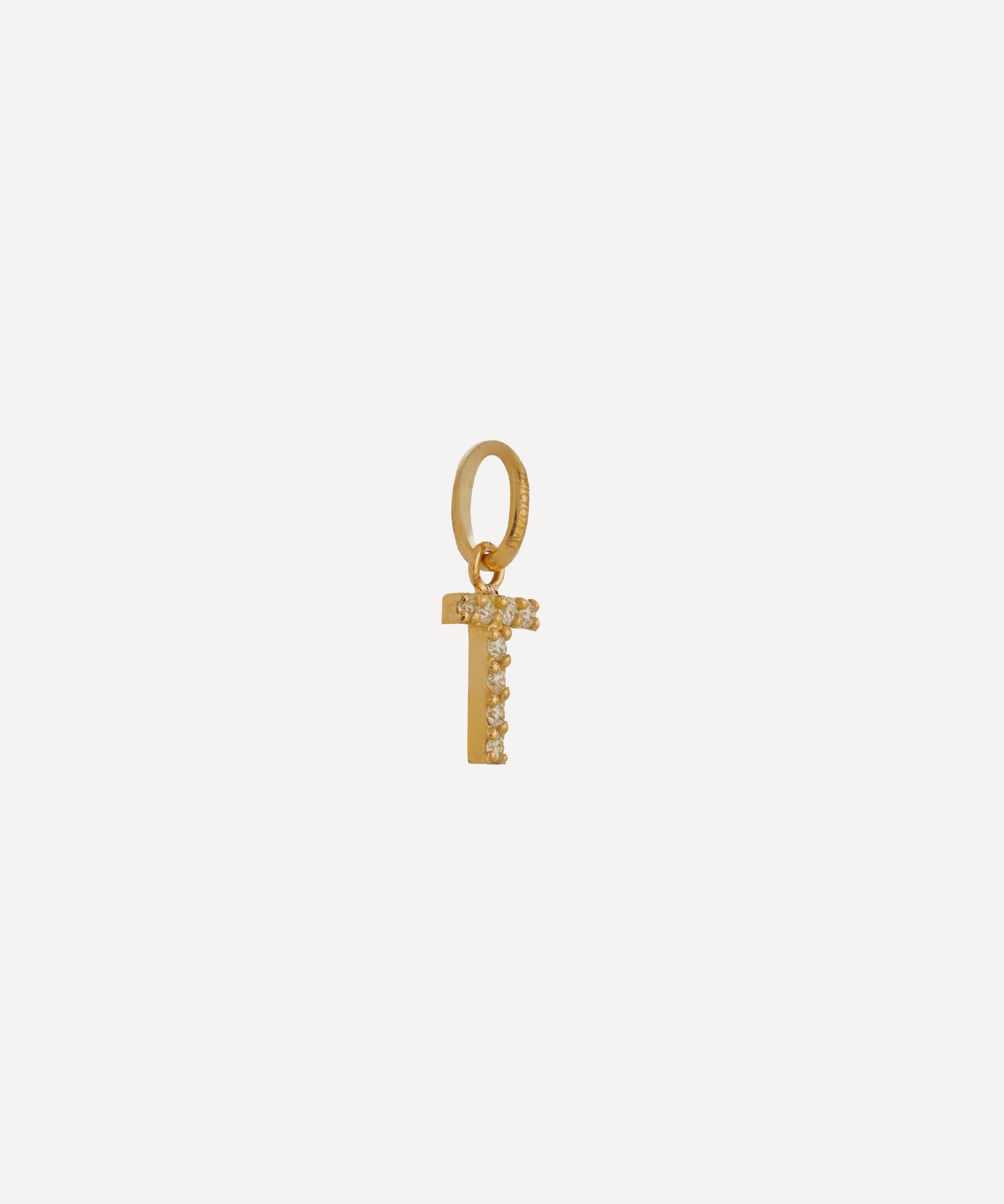 Gigi Clozeau - 18ct Gold Lucky Letter T Diamond Pendant image number 1
