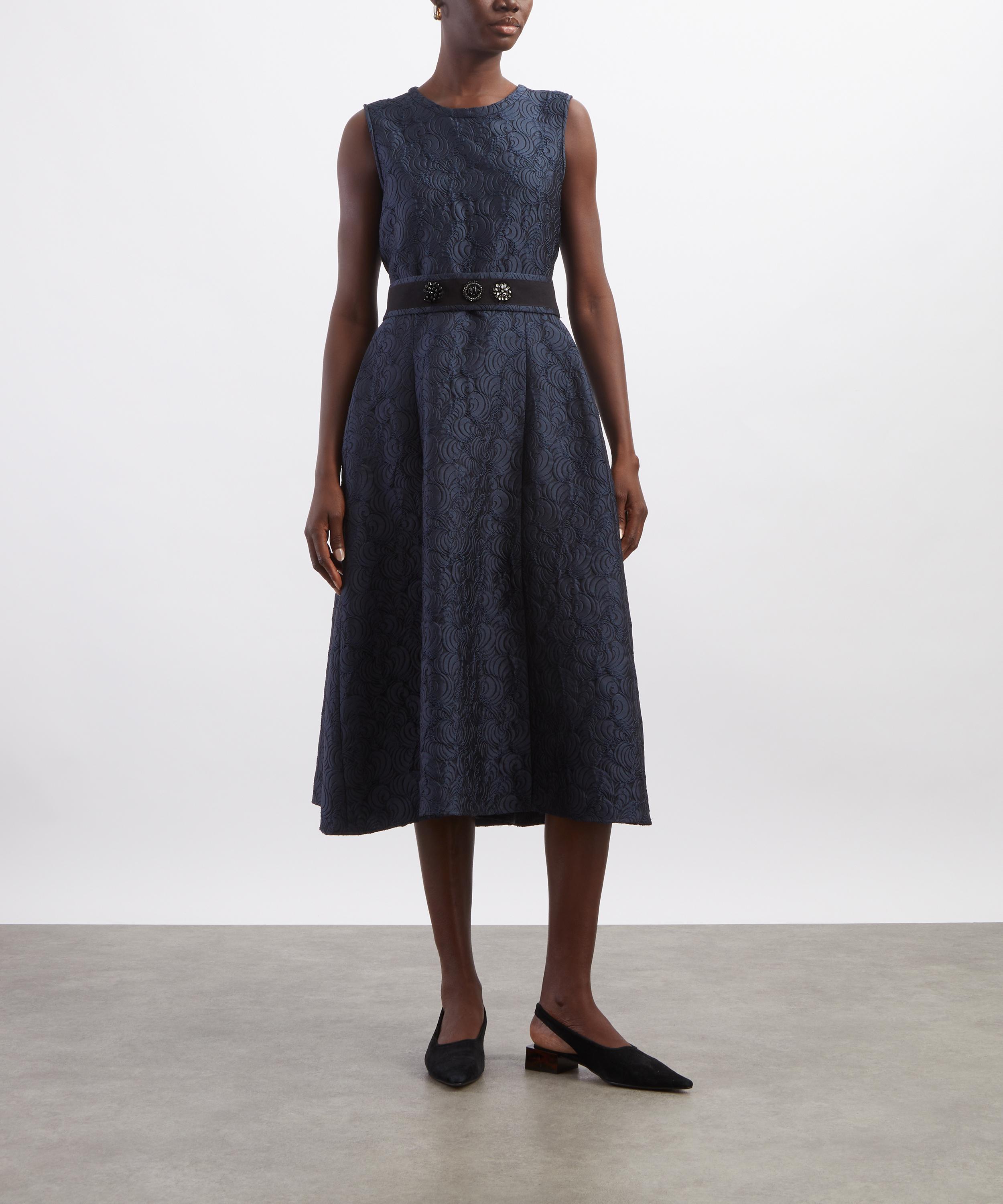 S Max Mara - Midnight Sax Sleeveless Jacquard Midi Dress image number 2