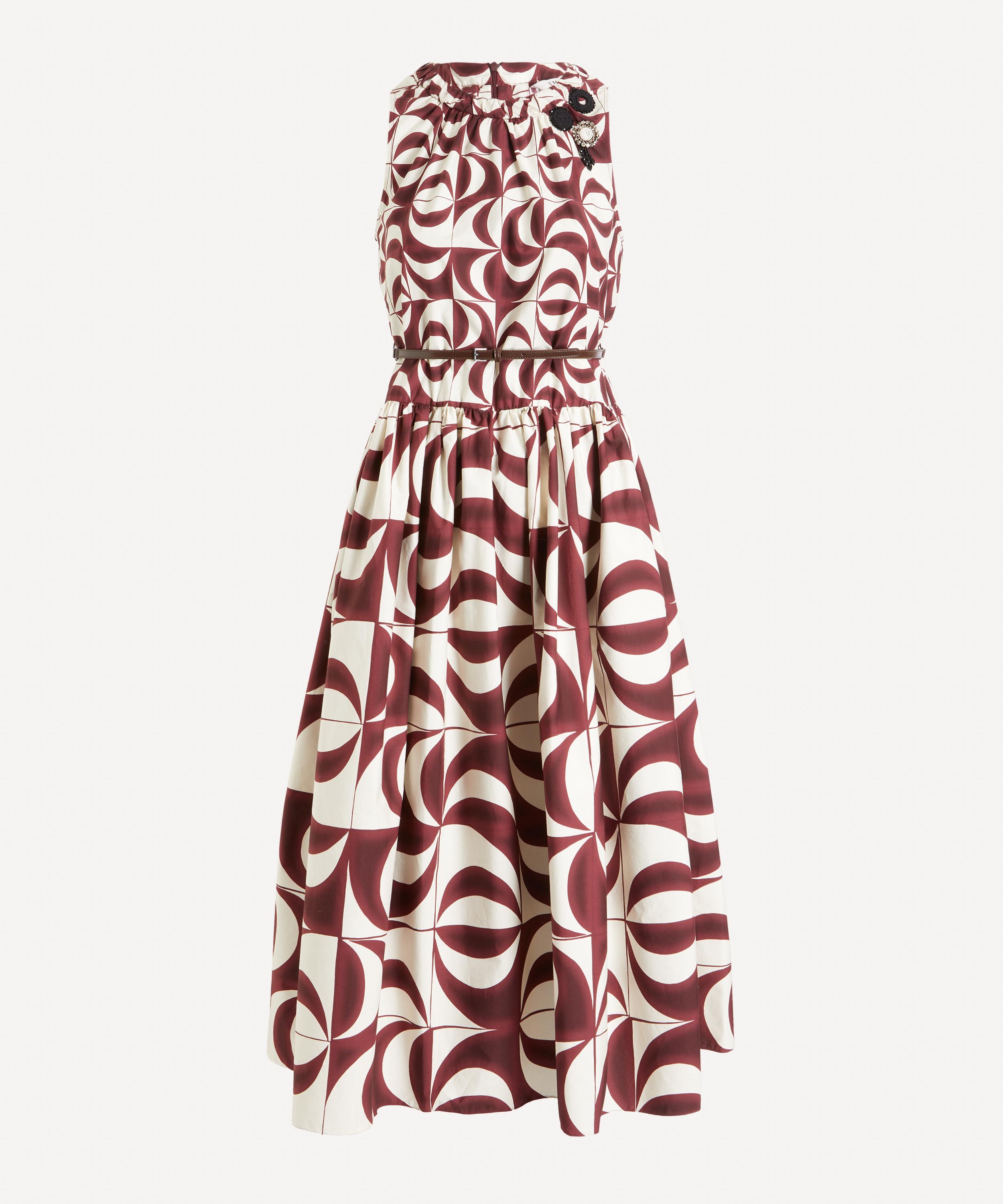 S Max Mara - Bordeaux Printed Cotton Poplin Dress