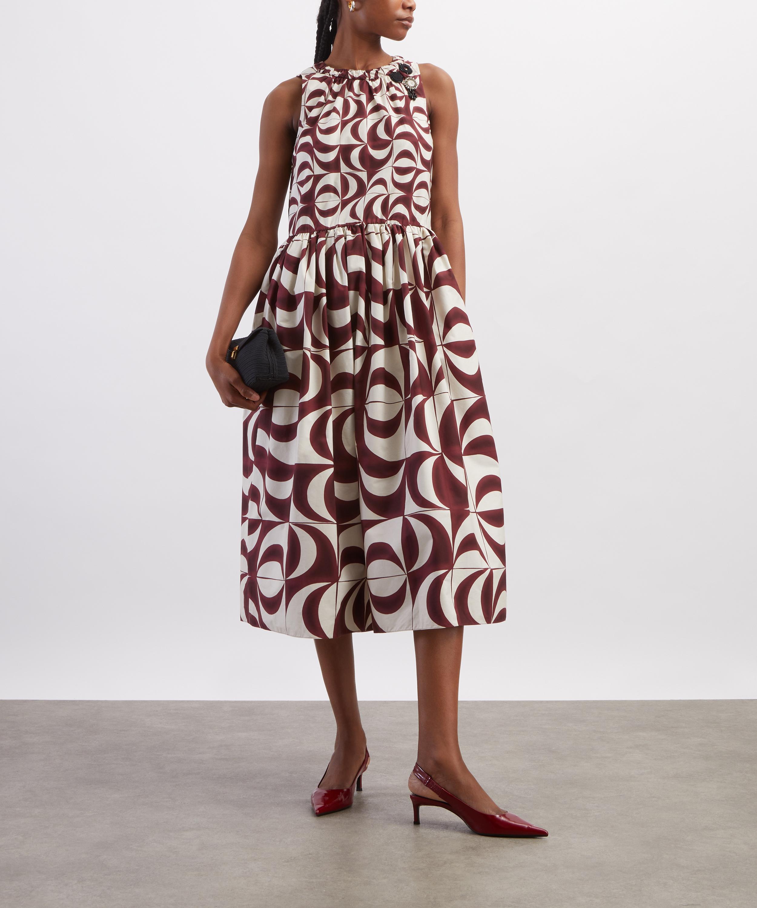 S Max Mara - Bordeaux Printed Cotton Poplin Dress image number 1