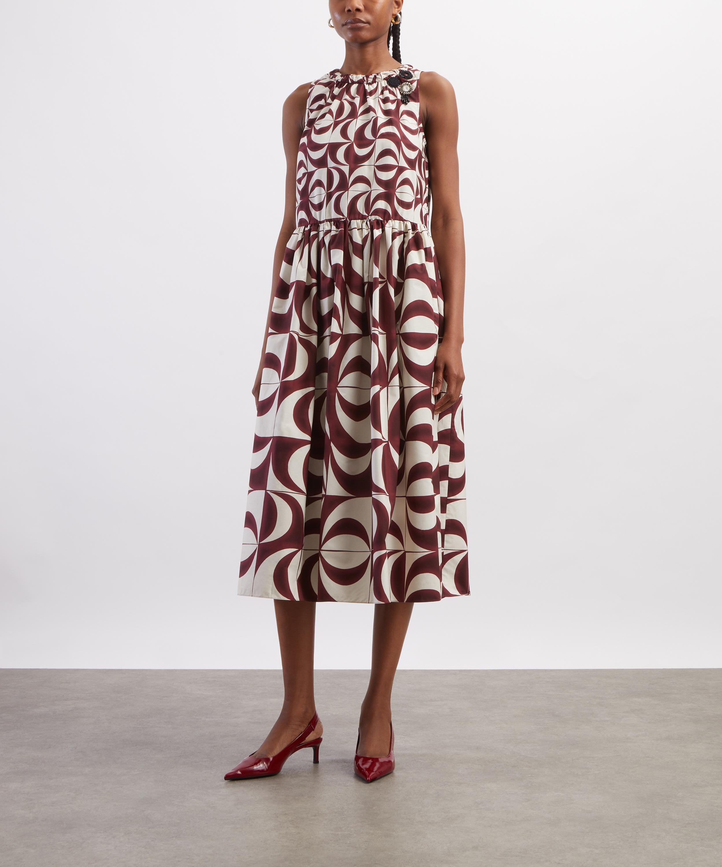 S Max Mara - Bordeaux Printed Cotton Poplin Dress image number 2