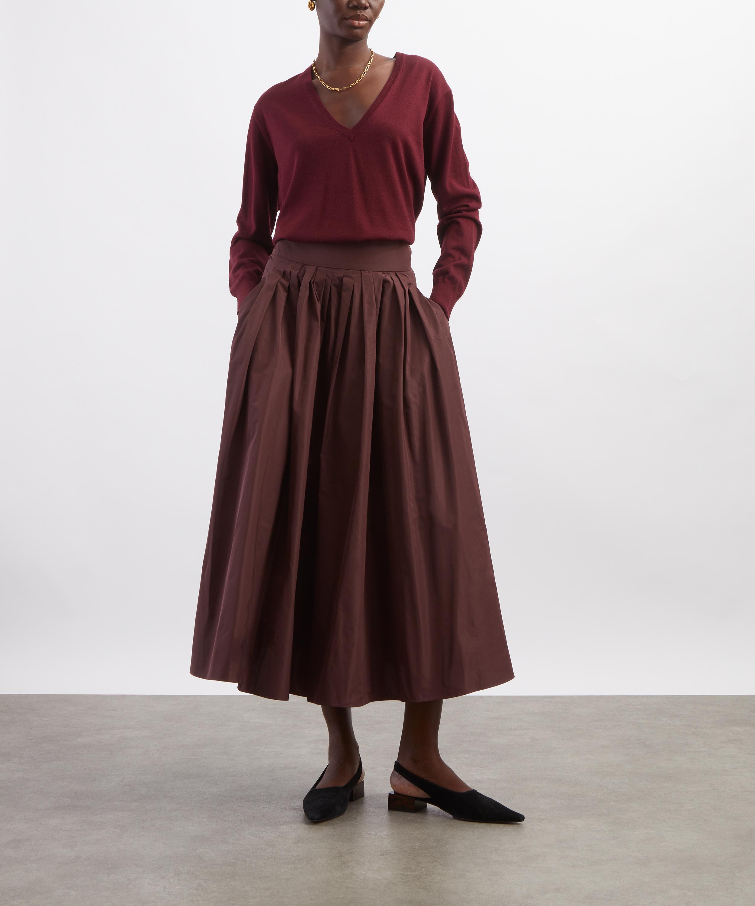 S Max Mara - Bordeaux Romina Taffeta Pleated Skirt image number 1