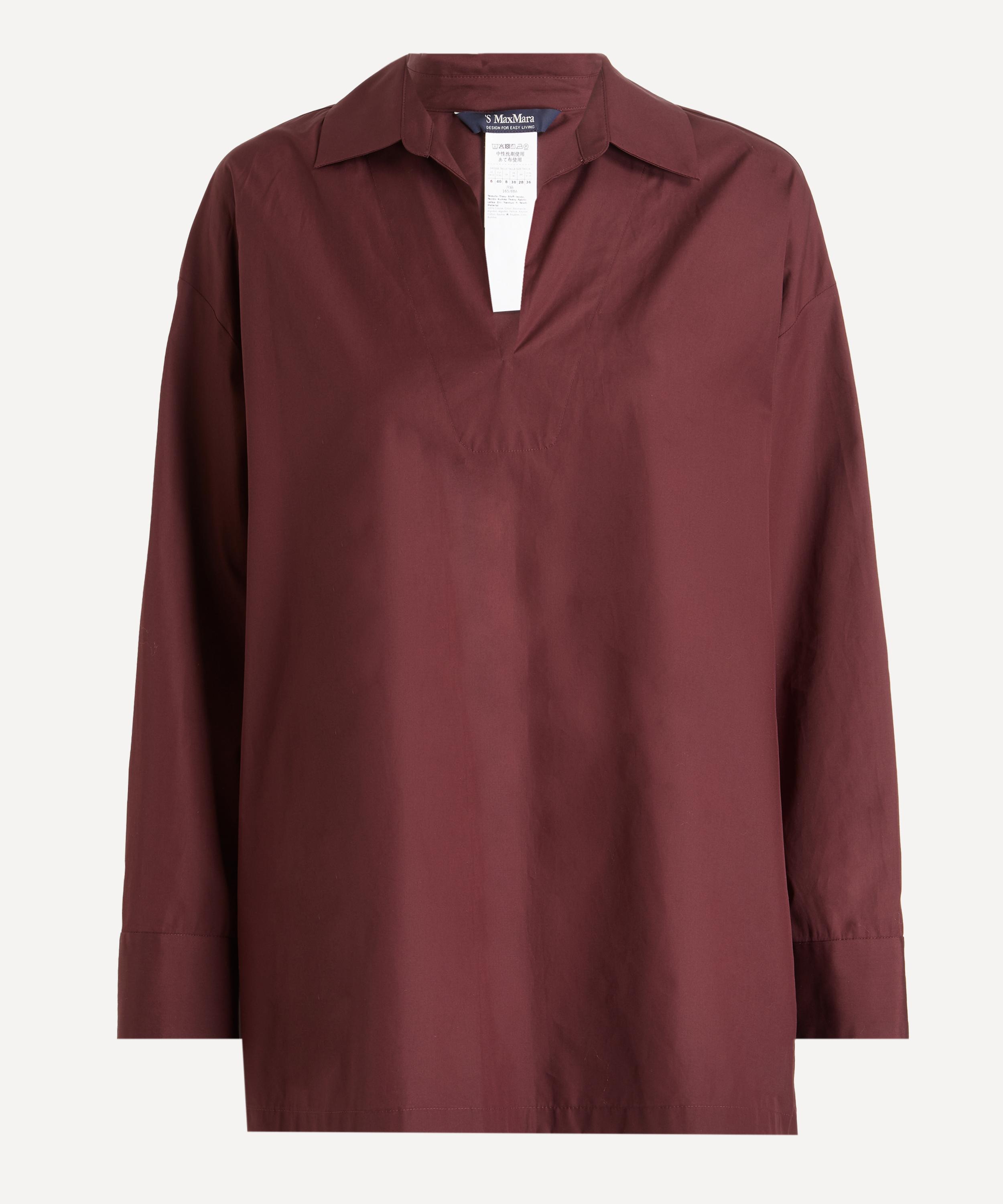 S Max Mara - Cristel Dark Red Cotton Poplin Polo Shirt