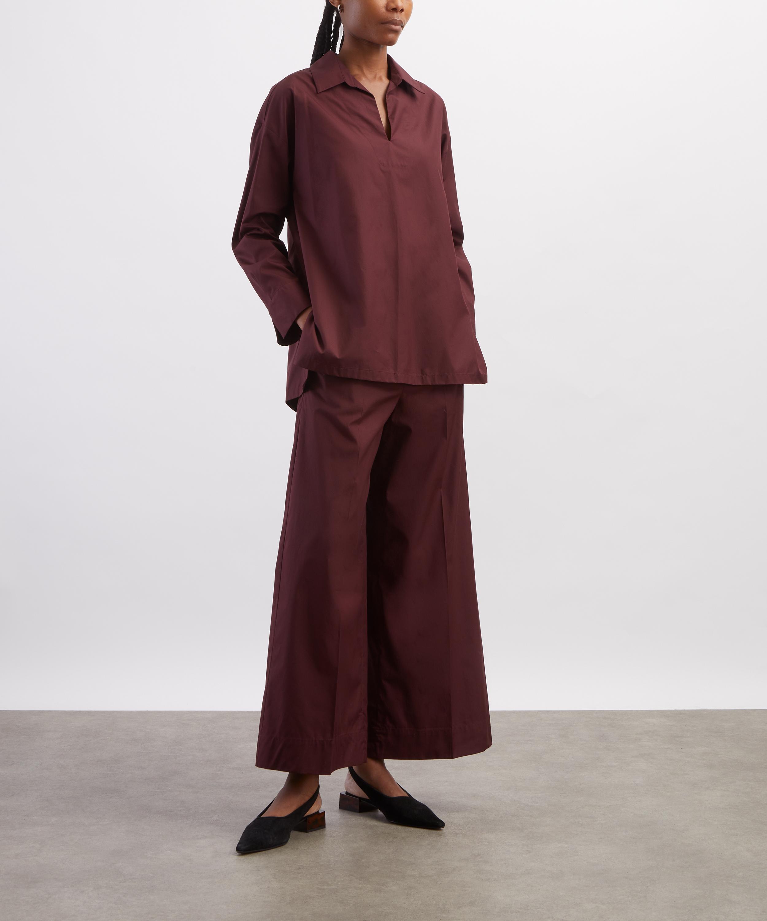 S Max Mara - Cristel Dark Red Cotton Poplin Polo Shirt image number 1