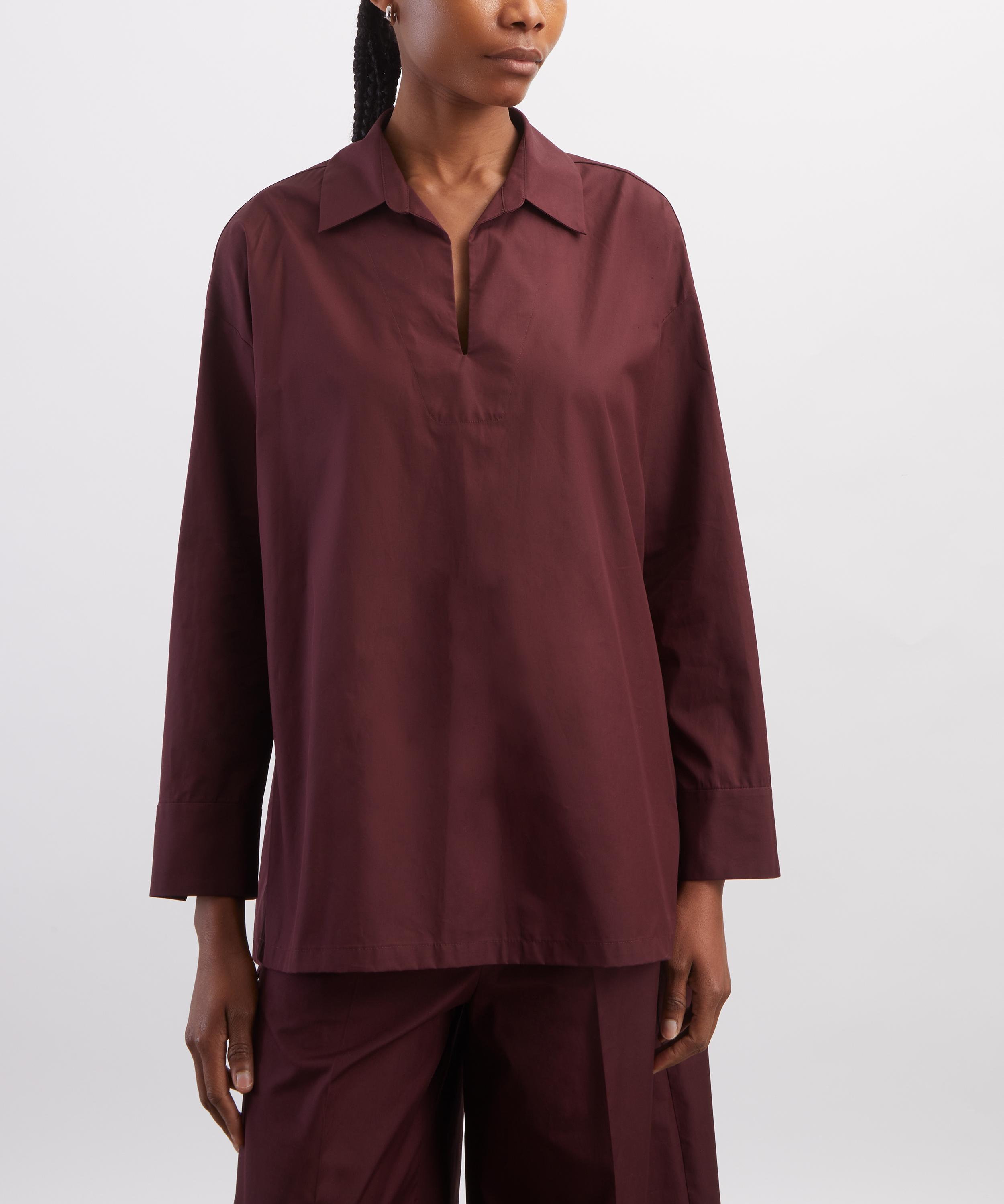 S Max Mara - Cristel Dark Red Cotton Poplin Polo Shirt image number 2