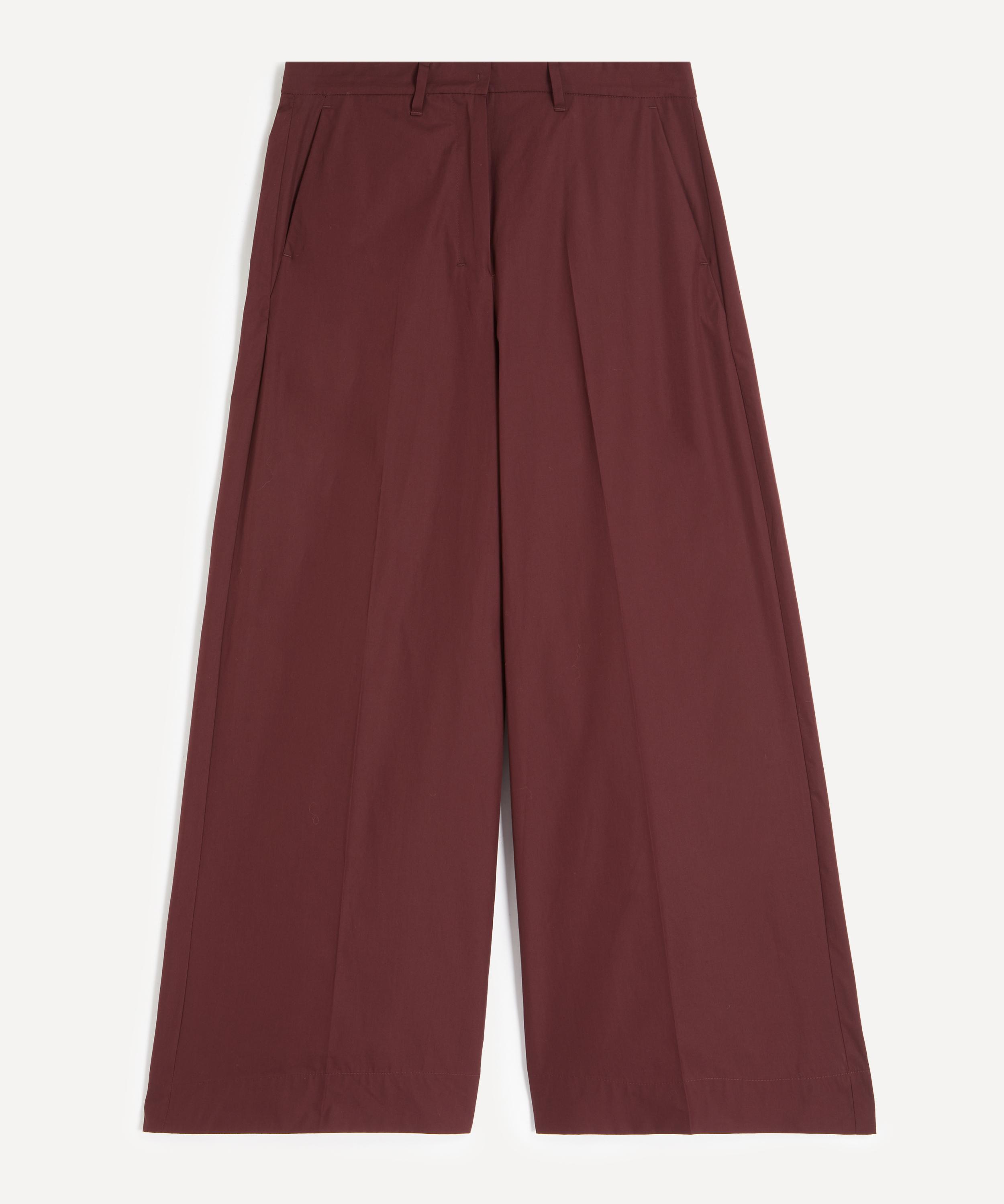 S Max Mara - Epoca Dark Red Cotton Poplin Cropped Trousers