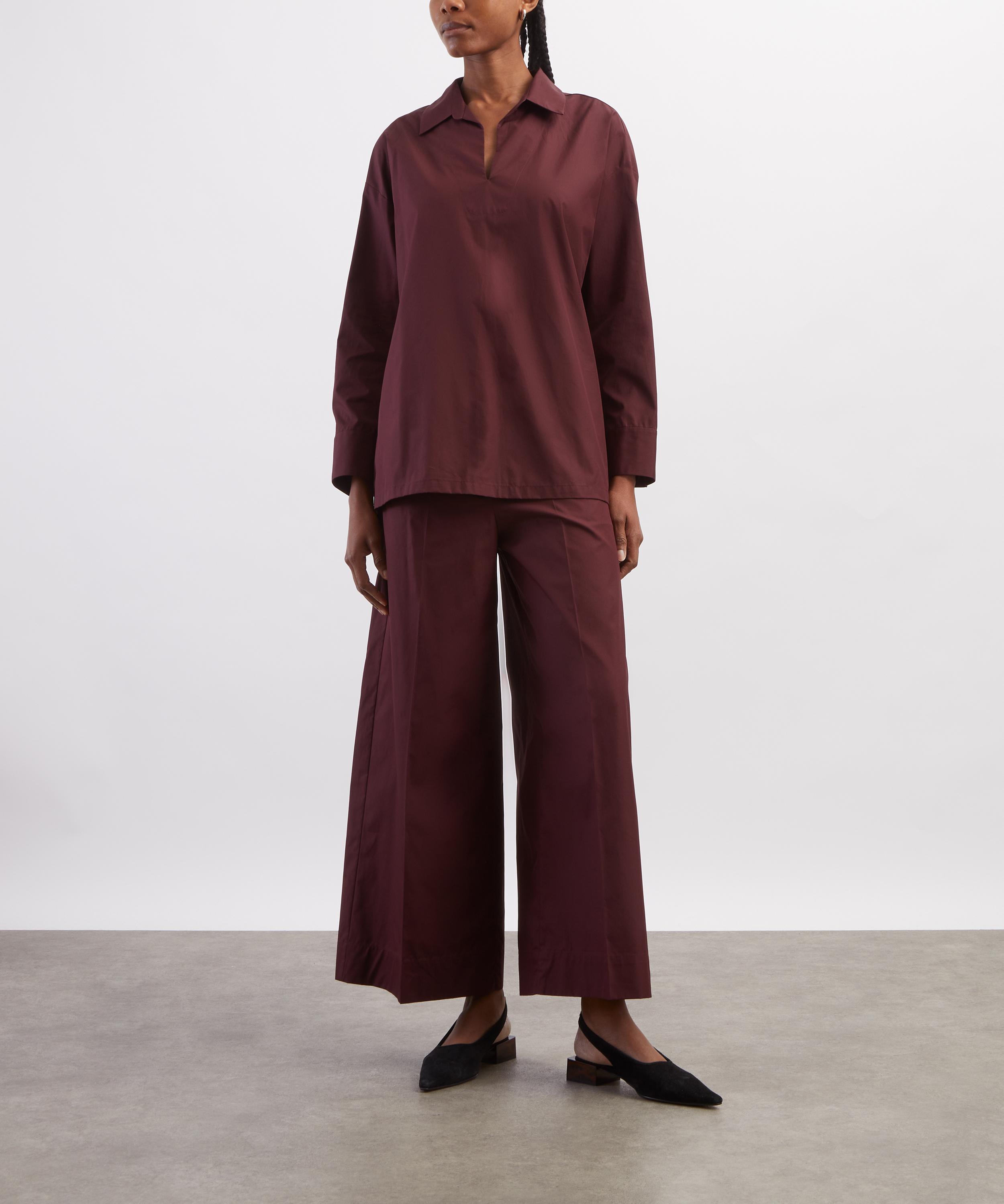 S Max Mara - Epoca Dark Red Cotton Poplin Cropped Trousers image number 1