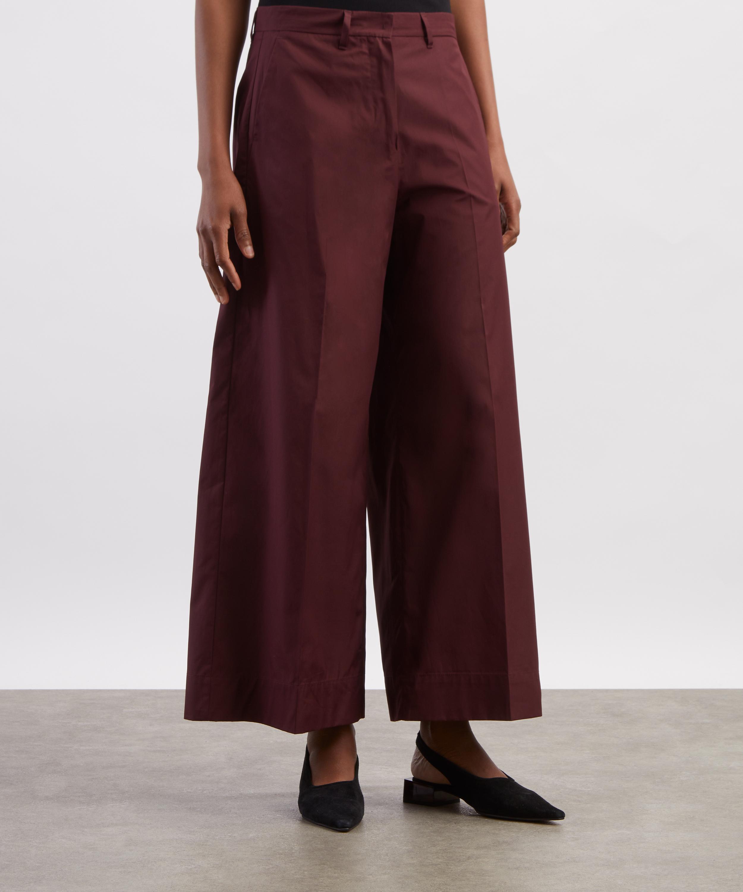 S Max Mara - Epoca Dark Red Cotton Poplin Cropped Trousers image number 2