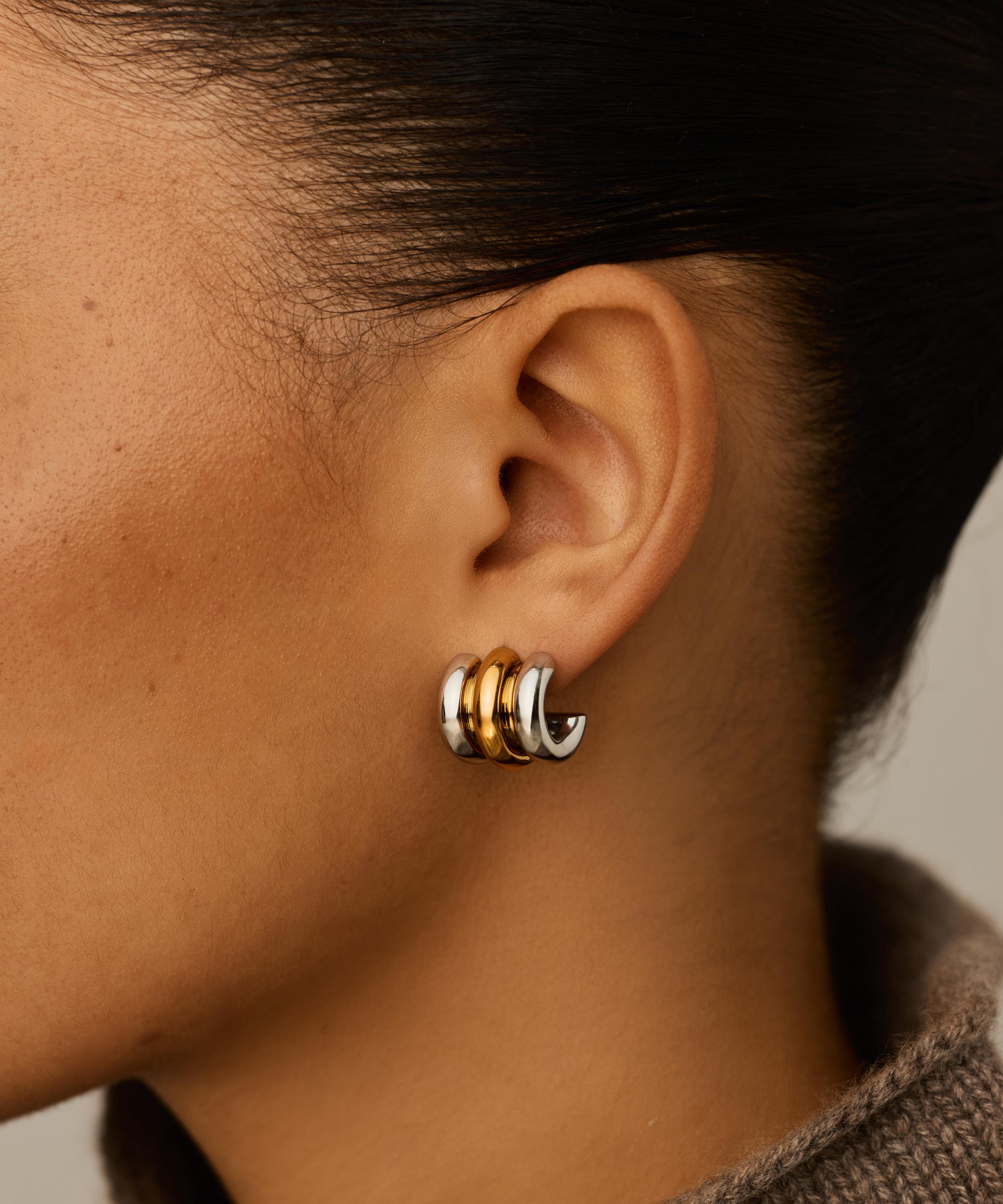 Missoma - Mixed Metal Triple Ridge Oversized Stud Earrings image number 1