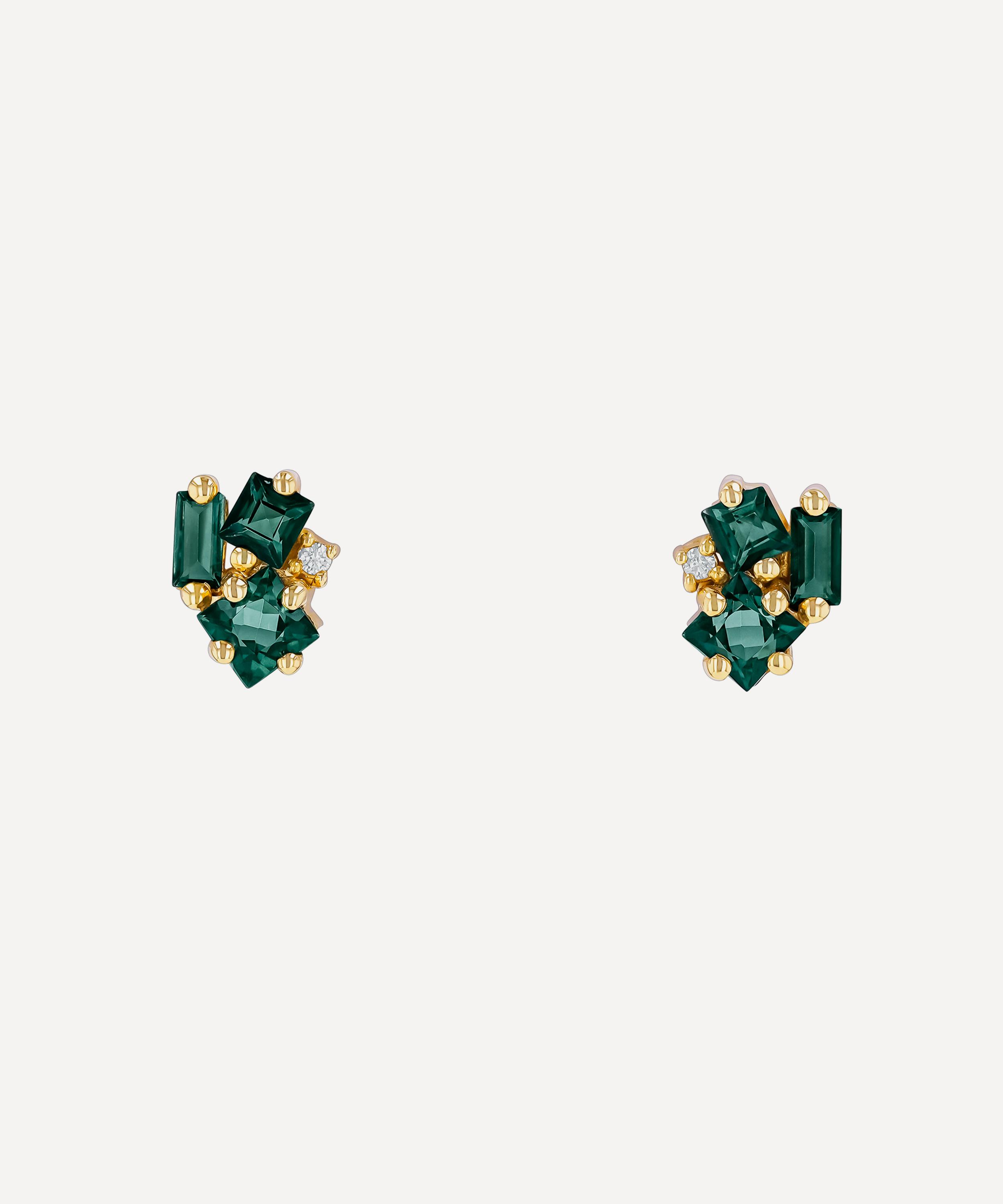 Suzanne Kalan - 14ct Gold Nadima Green Envy Topaz Cluster Stud Earrings