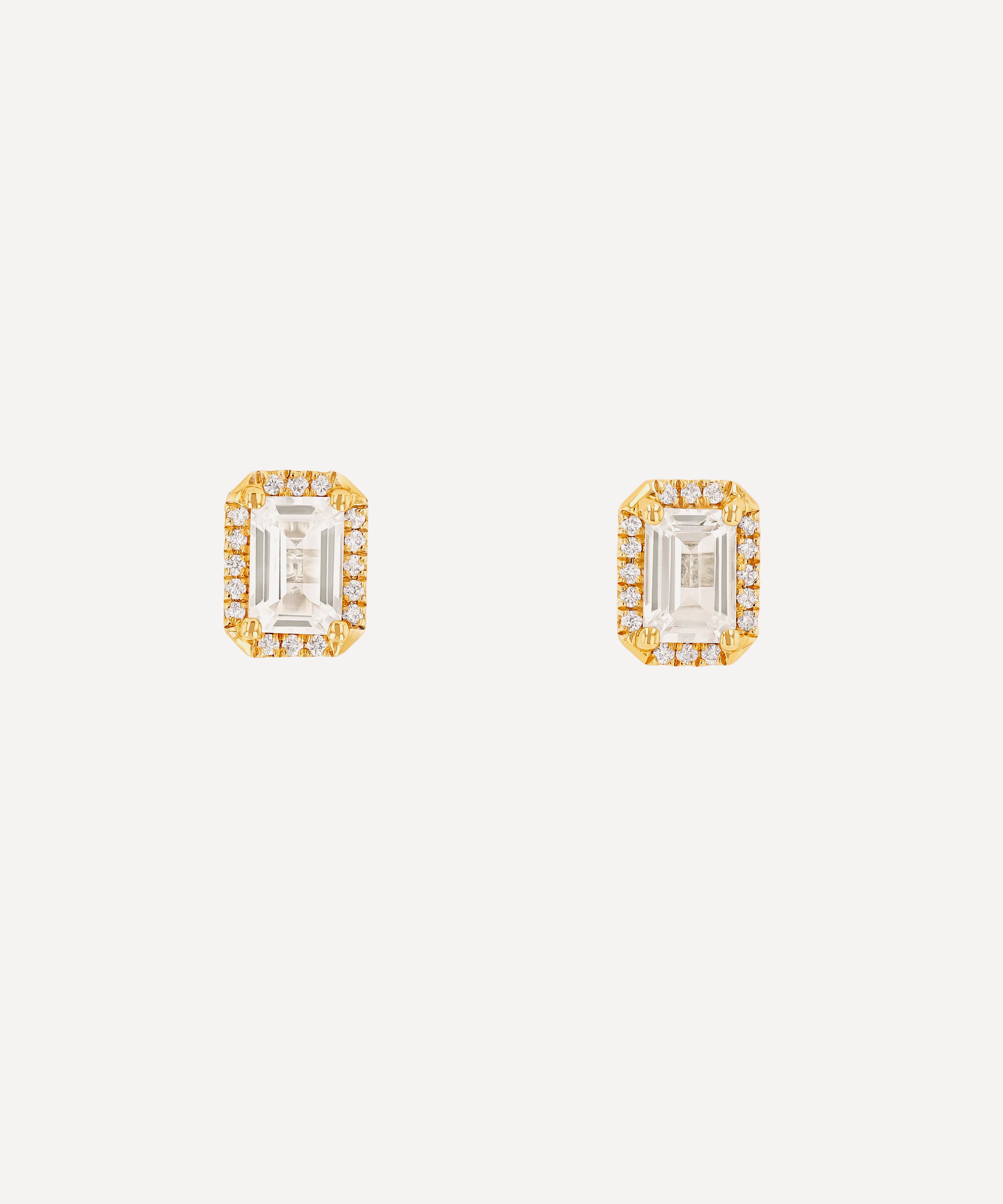 Suzanne Kalan - 14ct Gold White Topaz Diamond Halo Stud Earrings