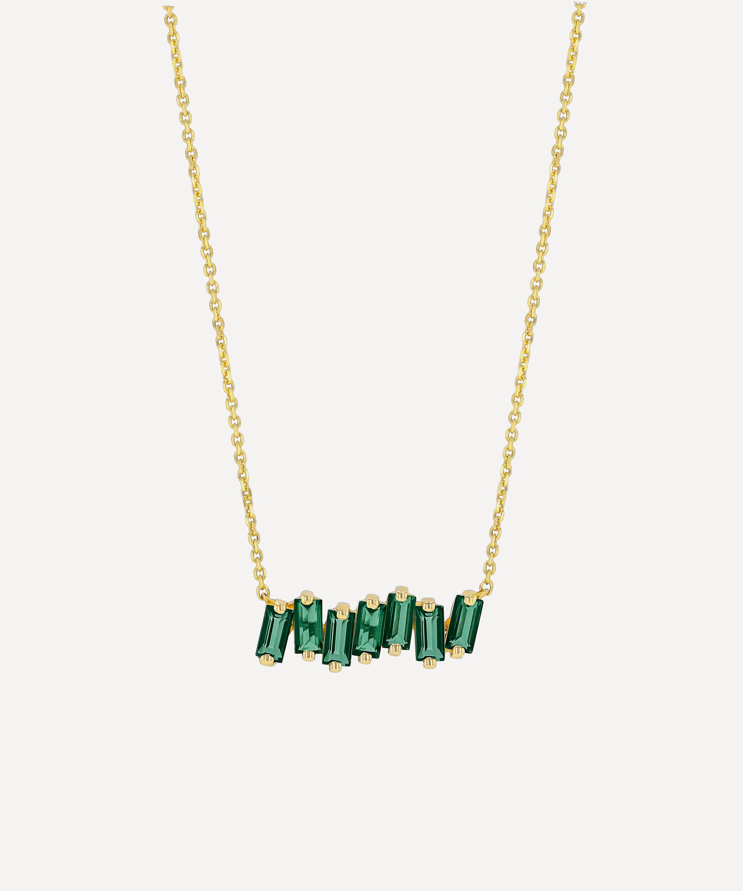 Suzanne Kalan - 14ct Gold Amalfi Green Envy Topaz Bar Pendant Necklace