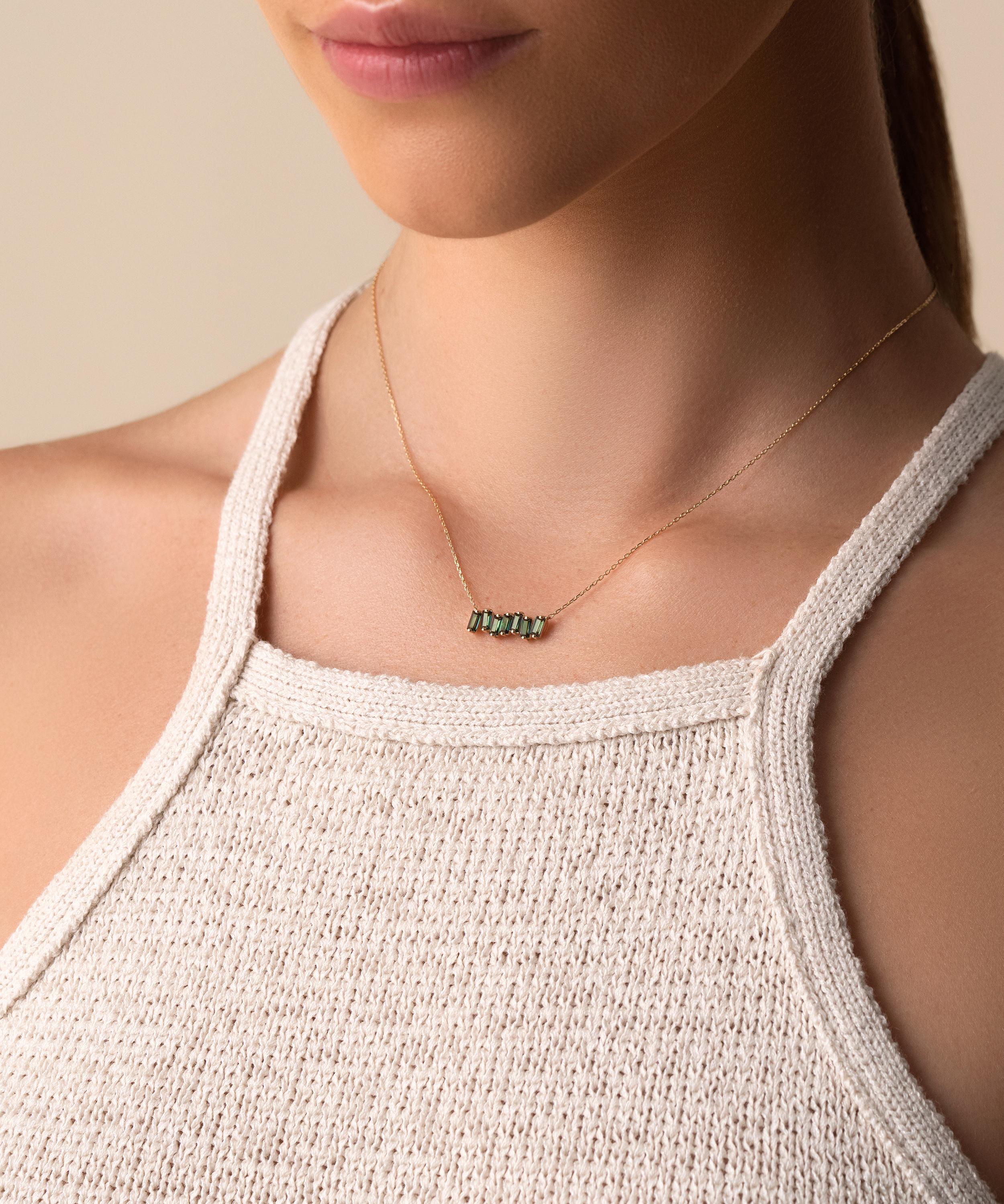 Suzanne Kalan - 14ct Gold Amalfi Green Envy Topaz Bar Pendant Necklace image number 1