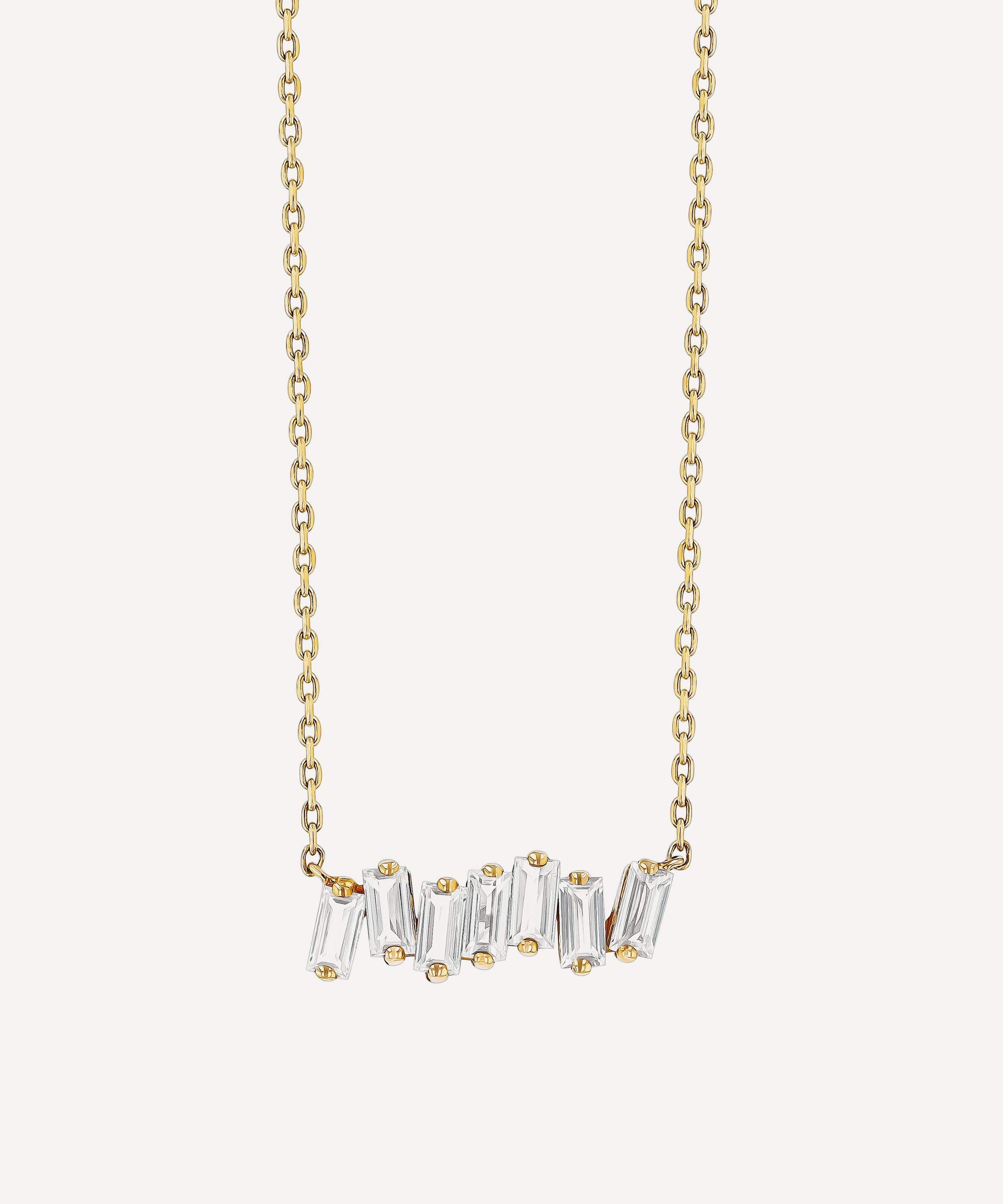 Suzanne Kalan - 14ct Gold Amalfi White Topaz Bar Pendant Necklace