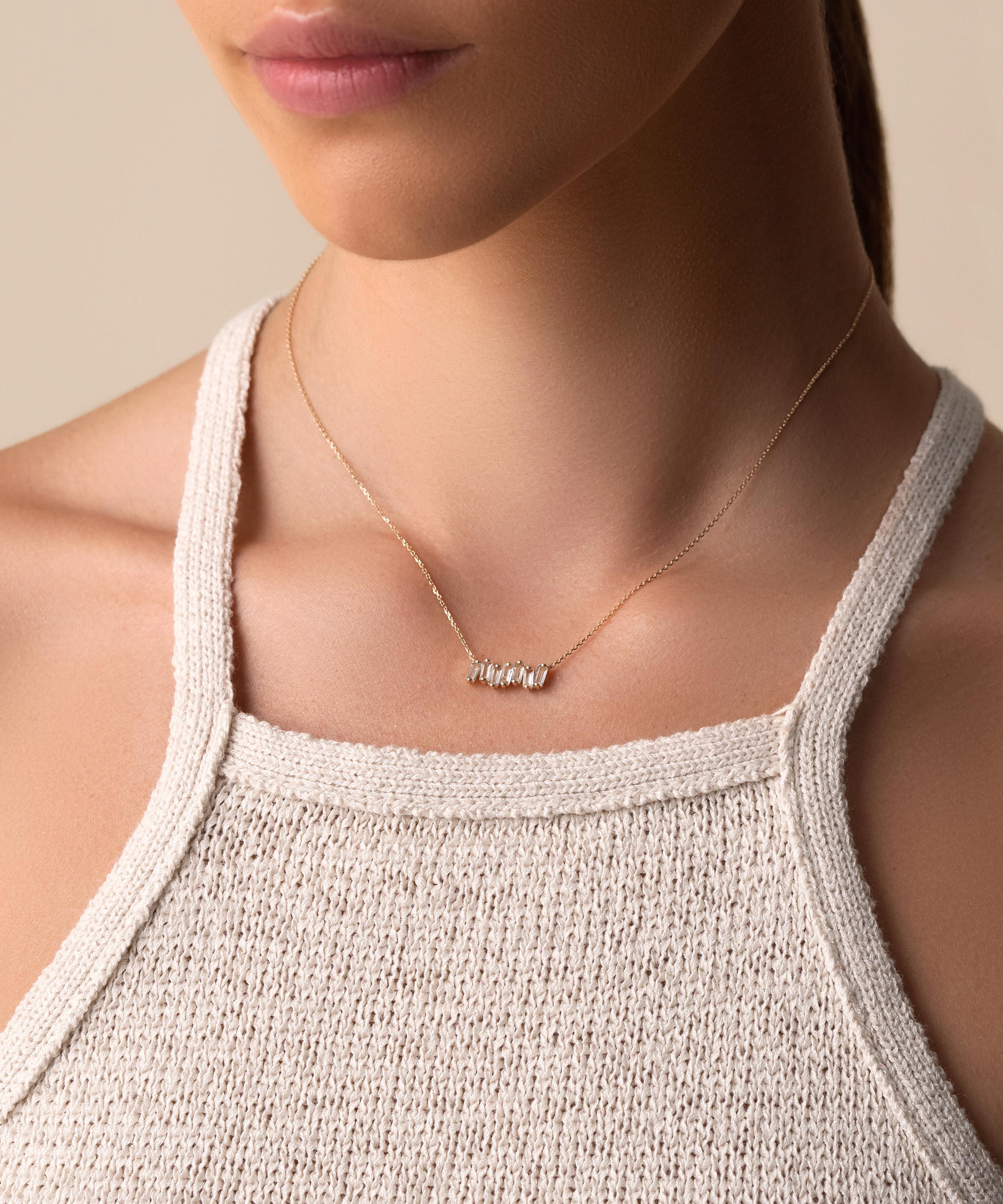 Suzanne Kalan - 14ct Gold Amalfi White Topaz Bar Pendant Necklace image number 1