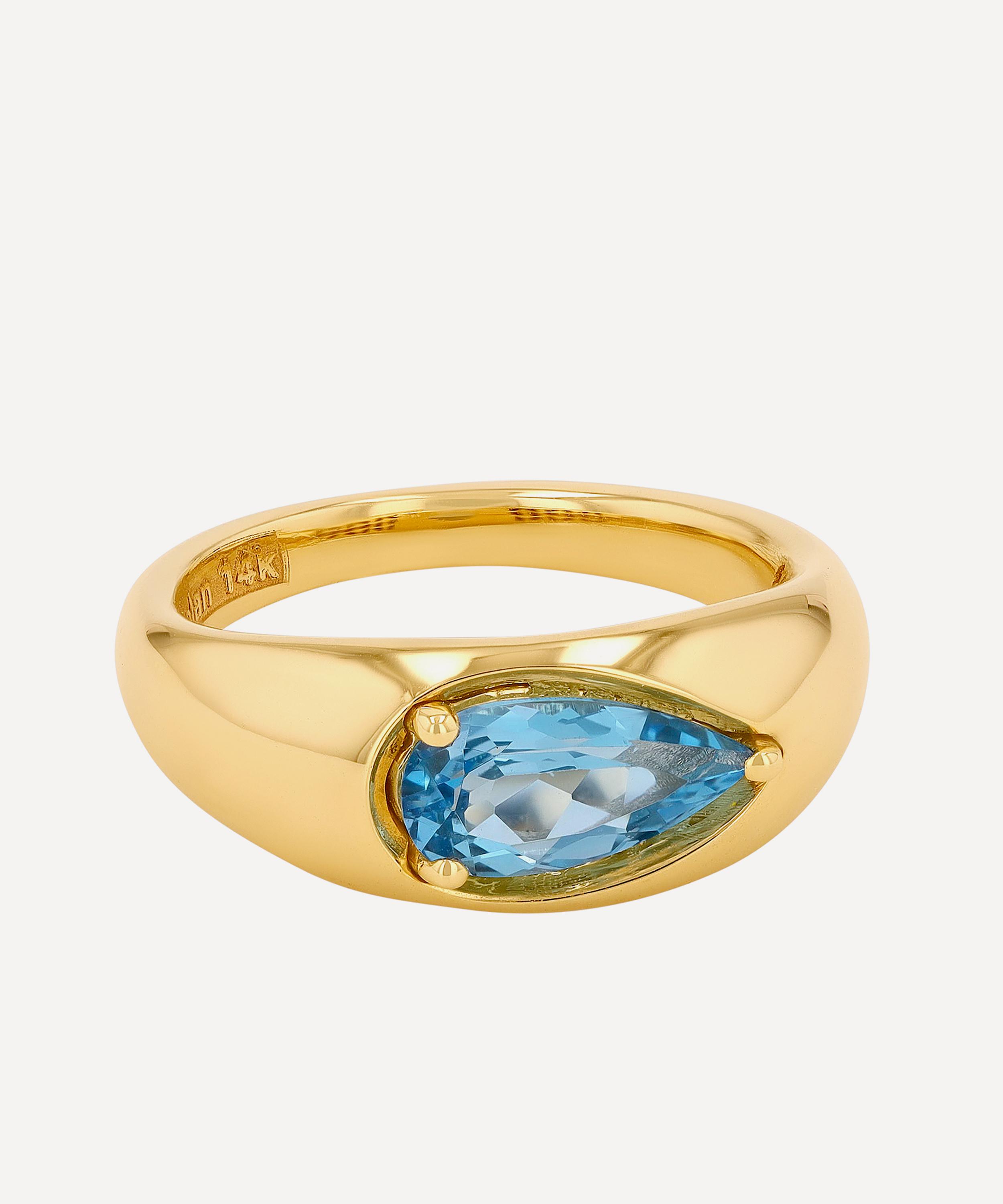 Suzanne Kalan - 14ct Gold Pear Swiss Blue Topaz Dome Ring
