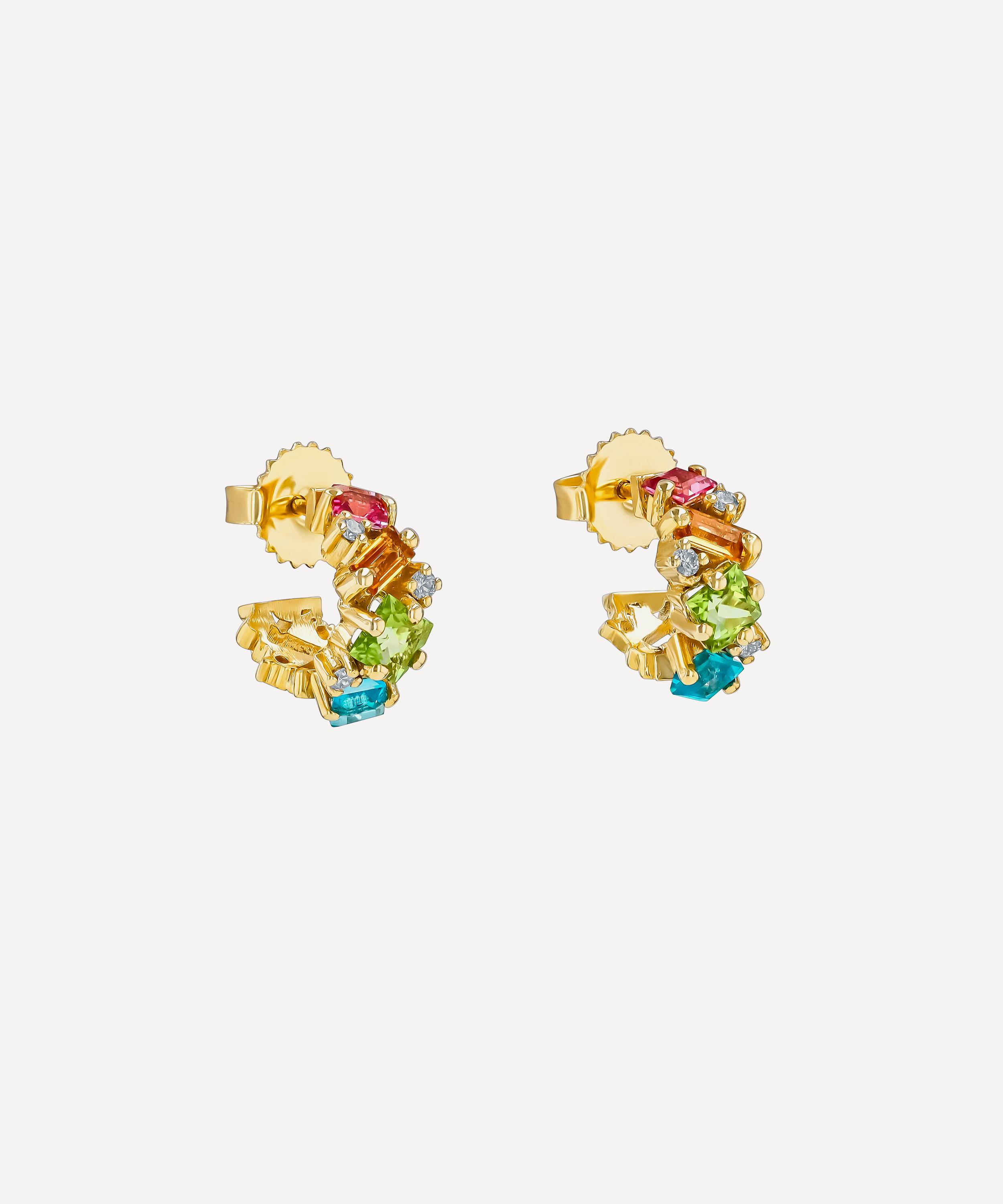 Suzanne Kalan - 14ct Gold Nadima Rainbow Mini Hoop Earrings