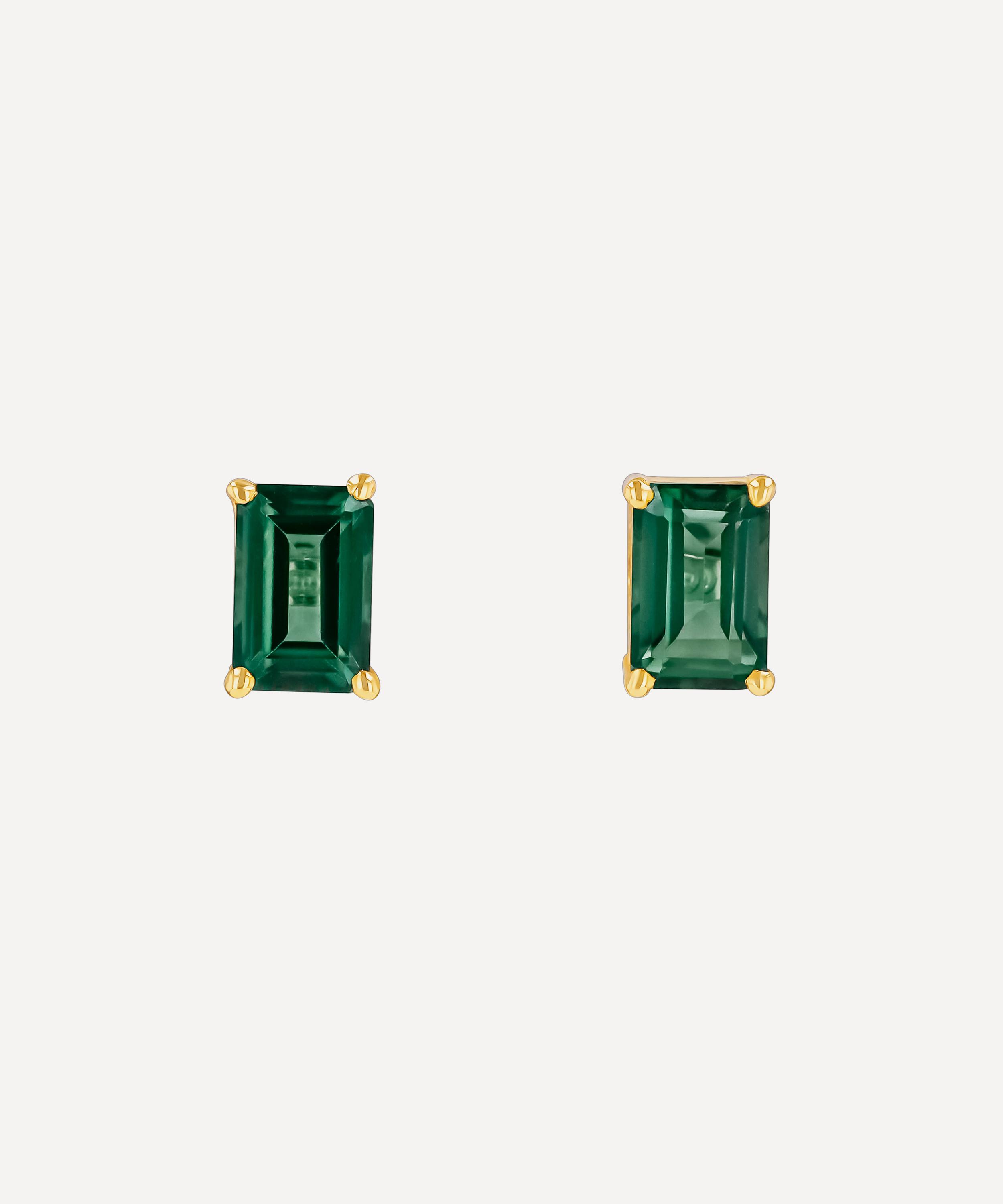 Suzanne Kalan - 14ct Gold Amalfi Emerald Cut Green Envy Topaz Stud Earrings