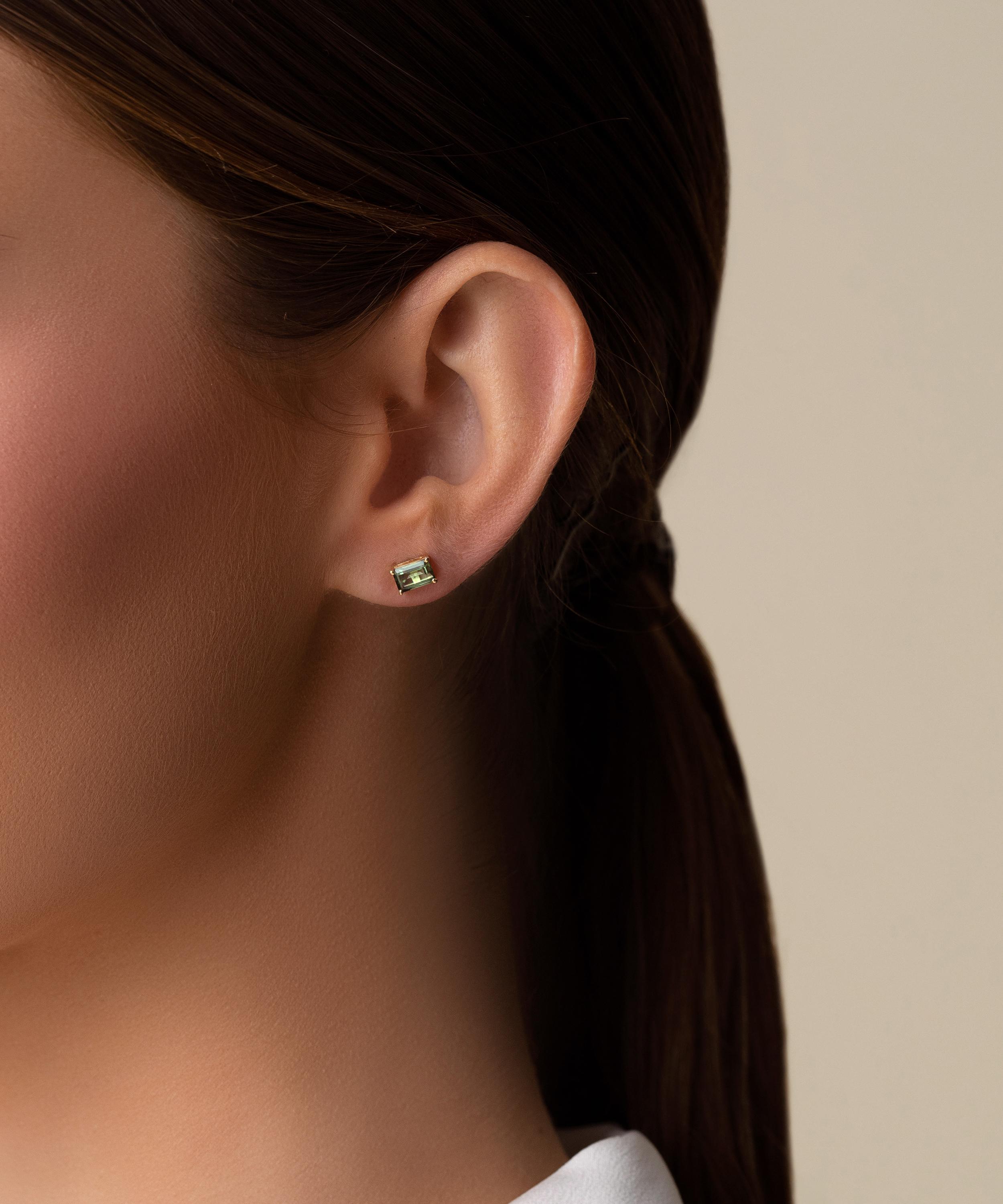 Suzanne Kalan - 14ct Gold Amalfi Emerald Cut Green Envy Topaz Stud Earrings image number 1