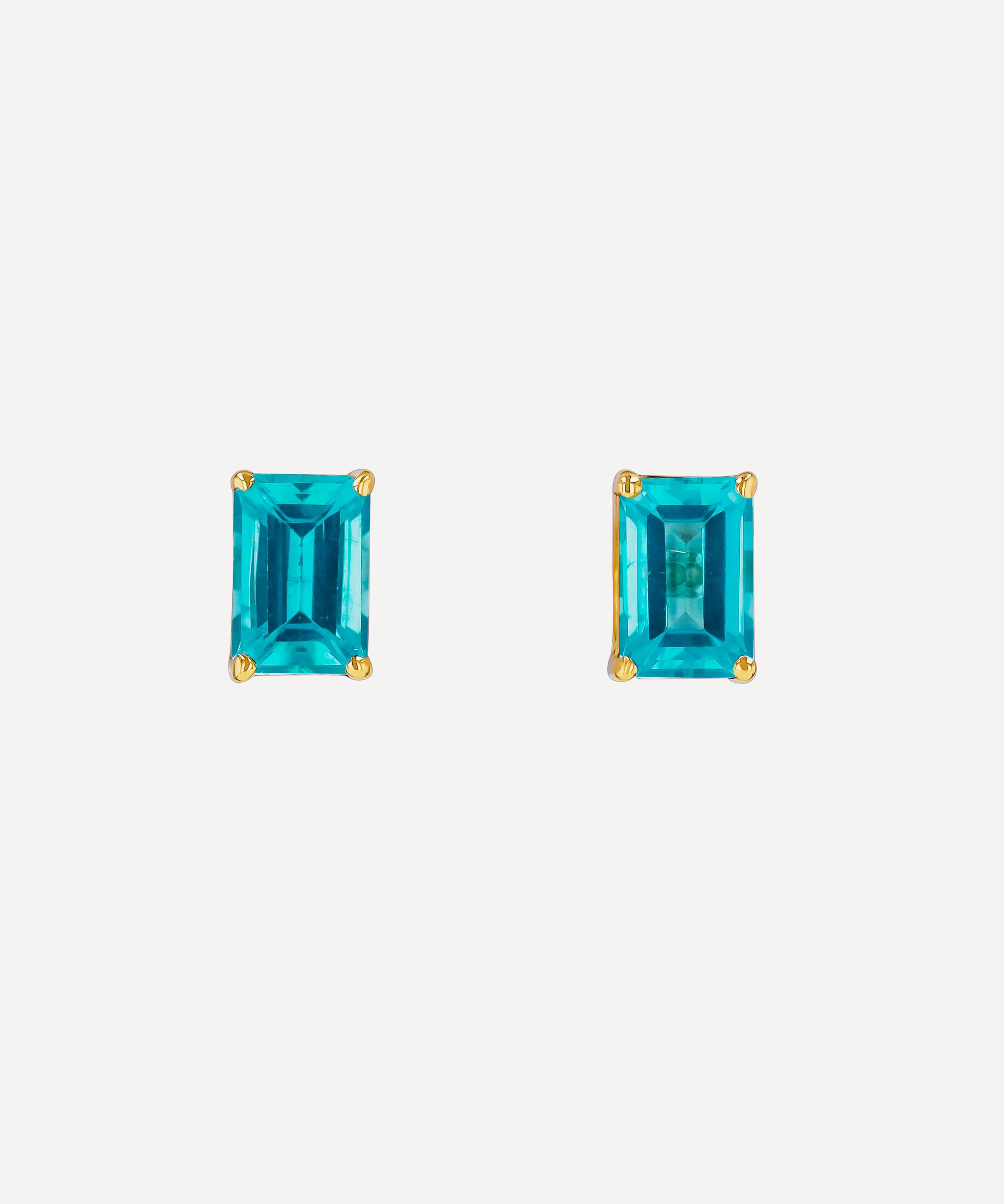 Suzanne Kalan - 14ct Gold Amalfi Emerald Cut Paraiba Stud Earrings
