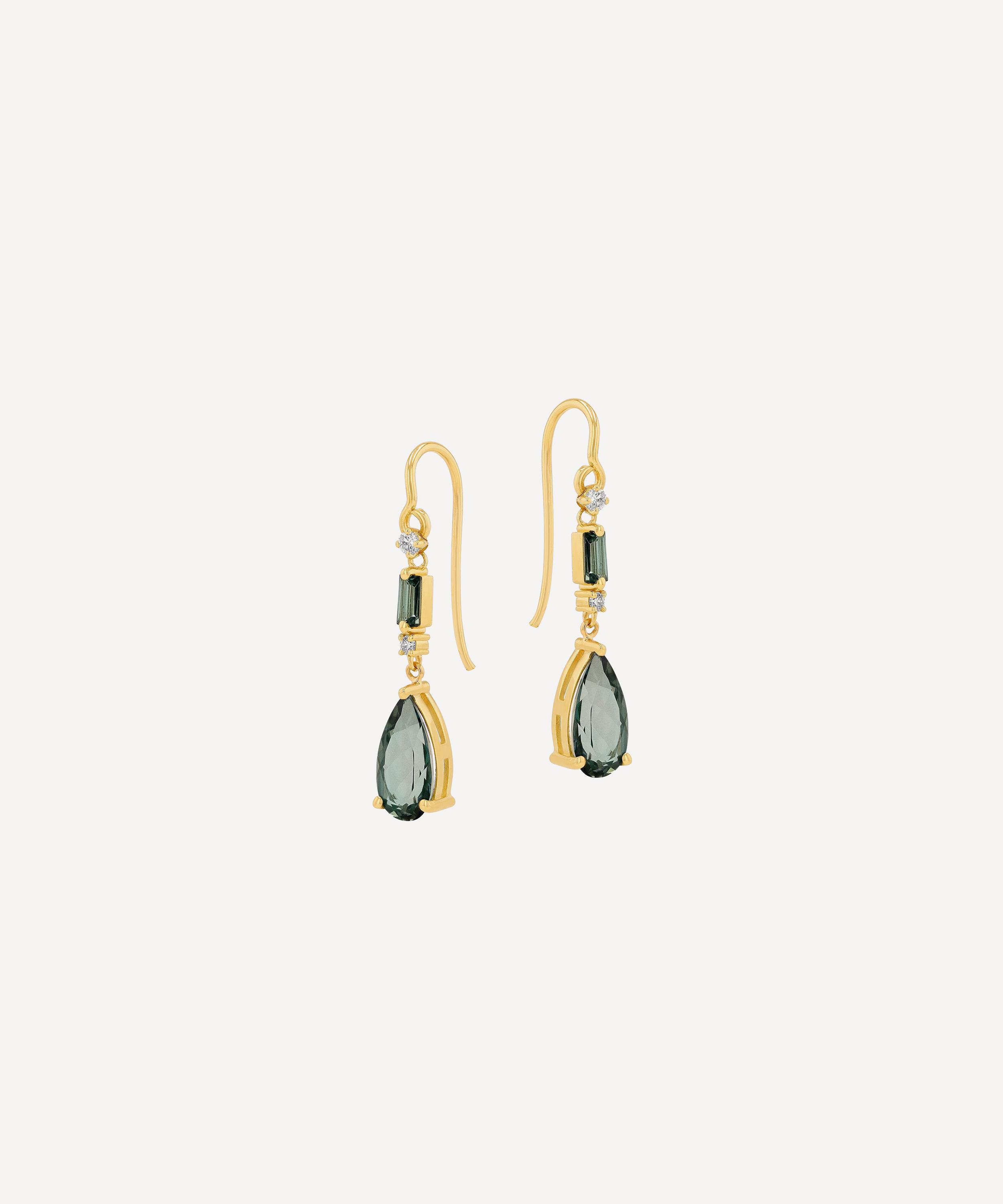 Suzanne Kalan - 14ct Gold Pear Green Envy Dangle Drop Earrings