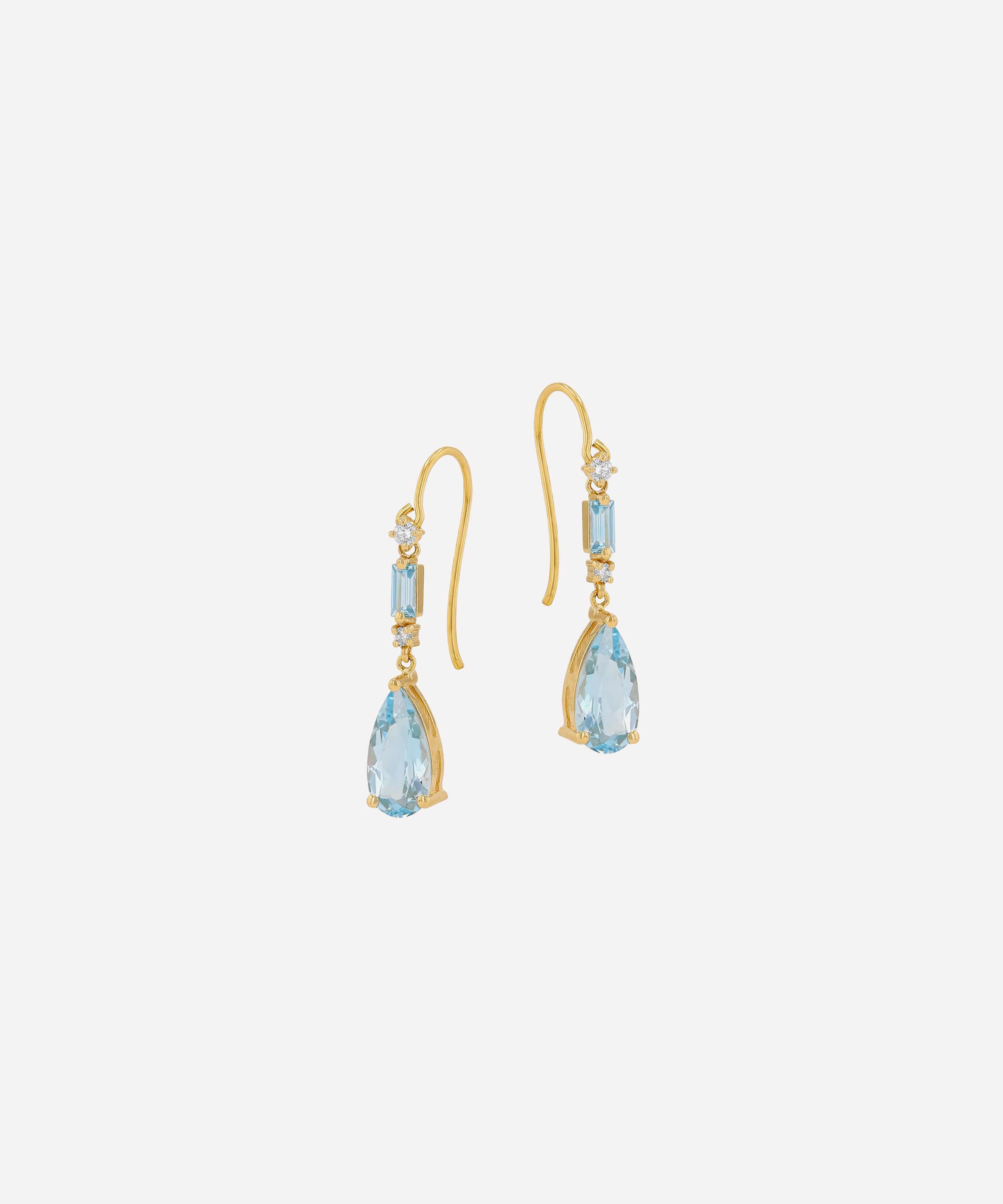 Suzanne Kalan - 14ct Gold Pear Blue Topaz Dangle Drop Earrings