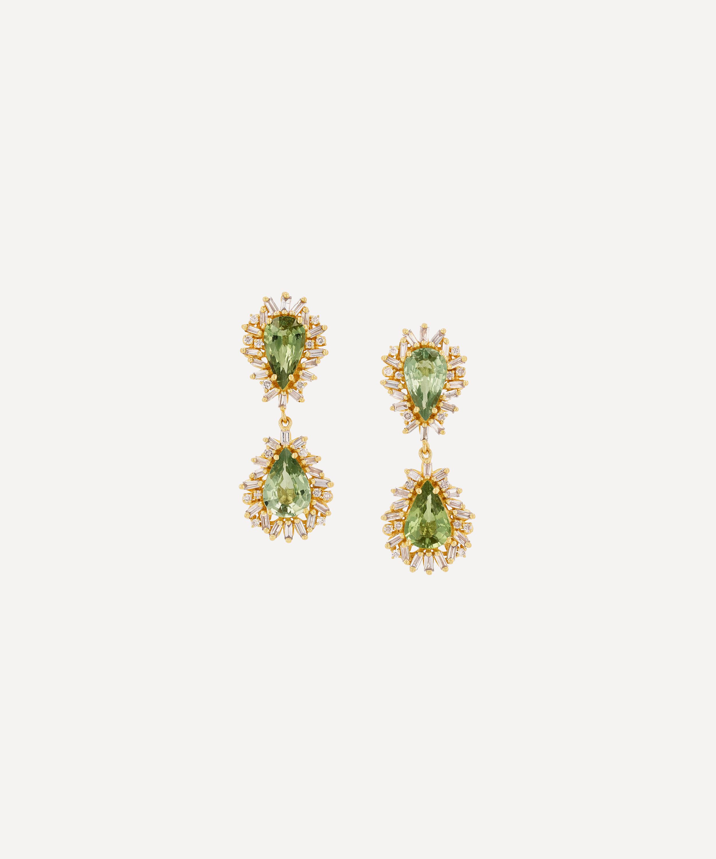 Suzanne Kalan - 14ct Gold One-of-a-Kind Green Sapphire Doublet Drop Earrings
