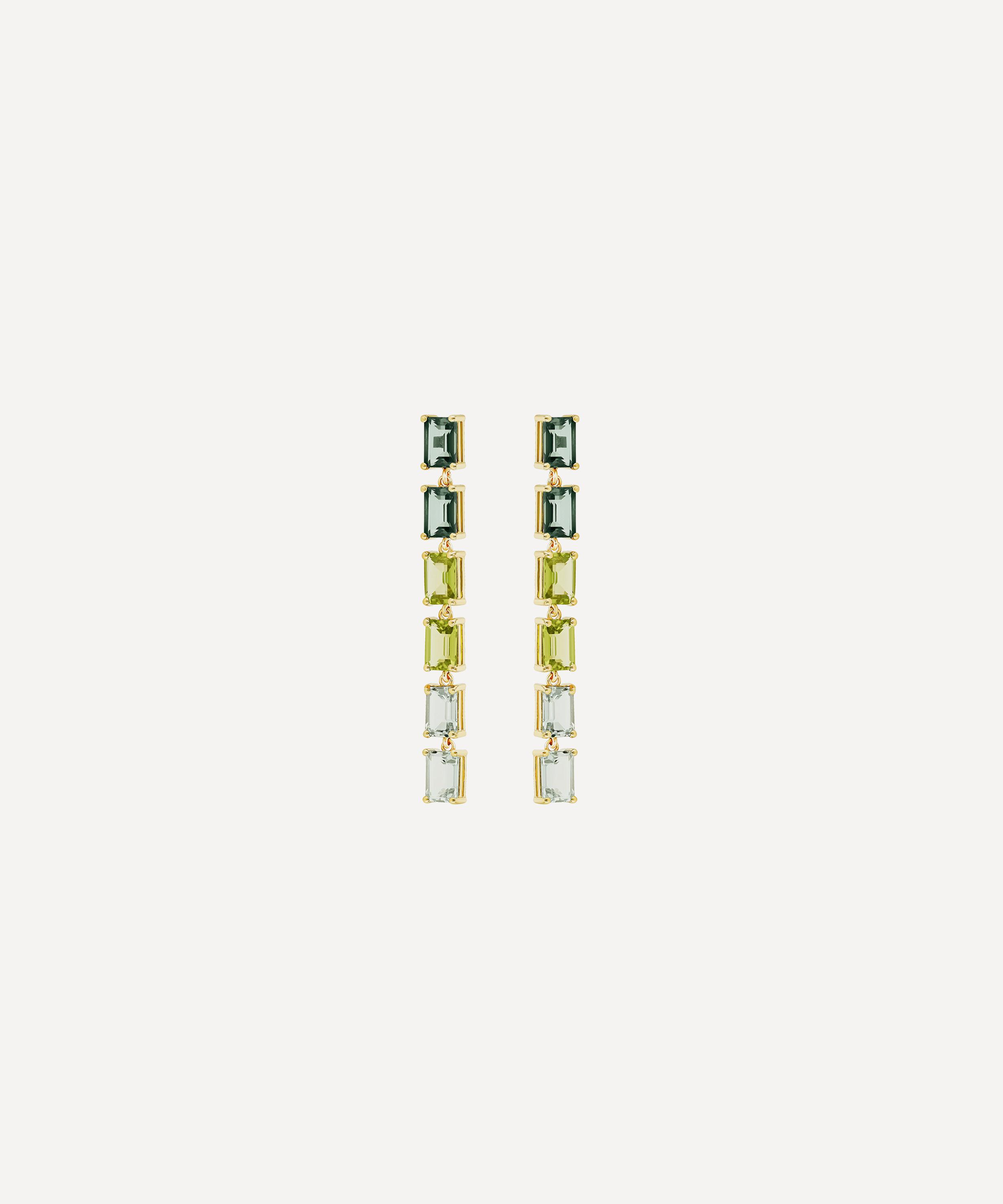 Suzanne Kalan - 14ct Gold Amalfi Emerald Cut Green Ombre Midi Drop Earrings