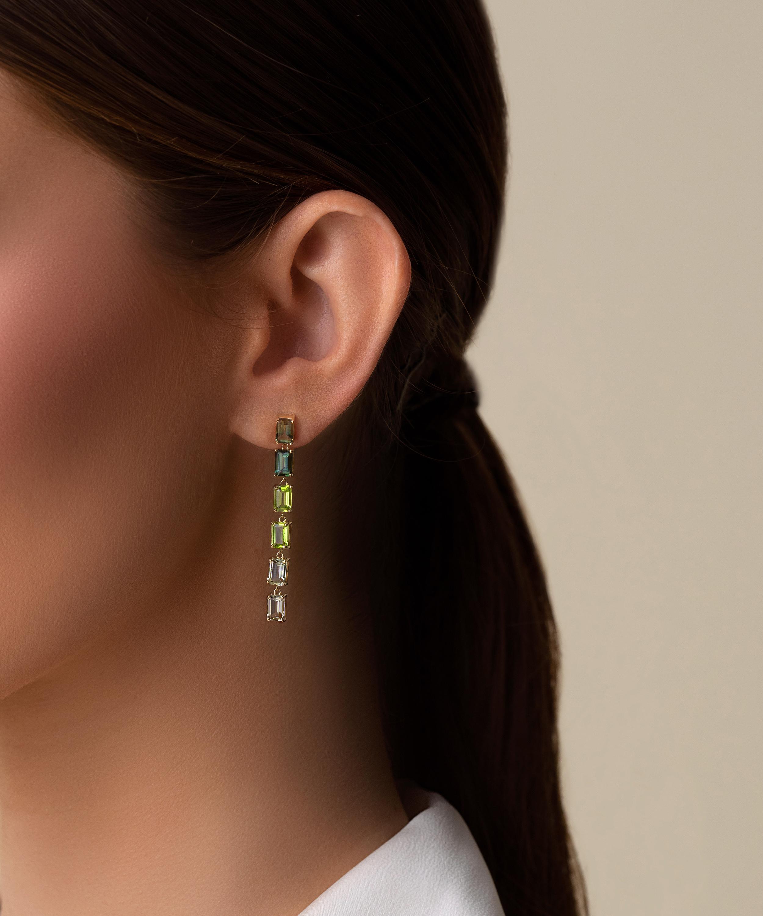 Suzanne Kalan - 14ct Gold Amalfi Emerald Cut Green Ombre Midi Drop Earrings image number 1
