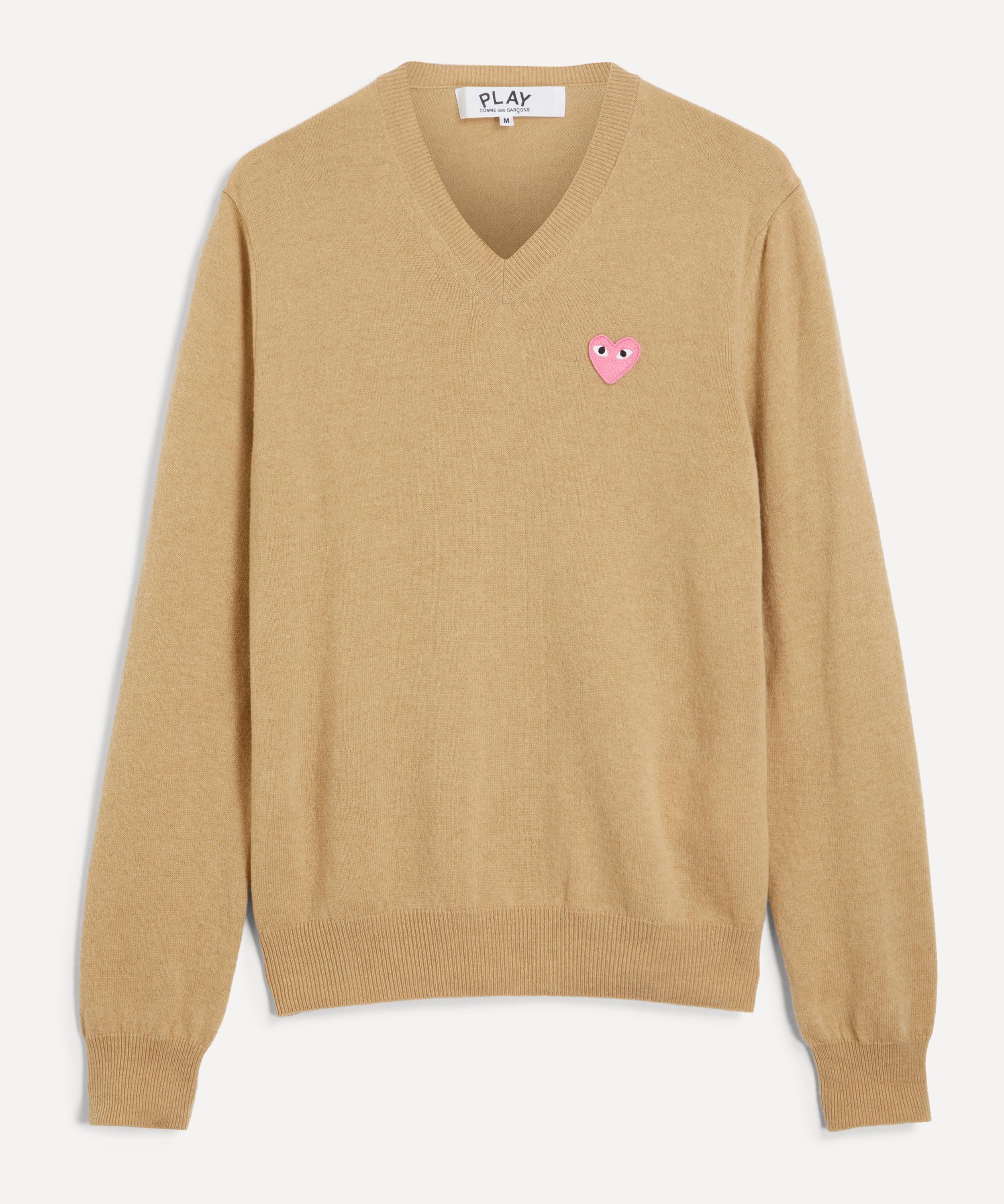 Comme des Gar&ccedil;ons Play - Small Pink Heart V-Neck Jumper image number 0