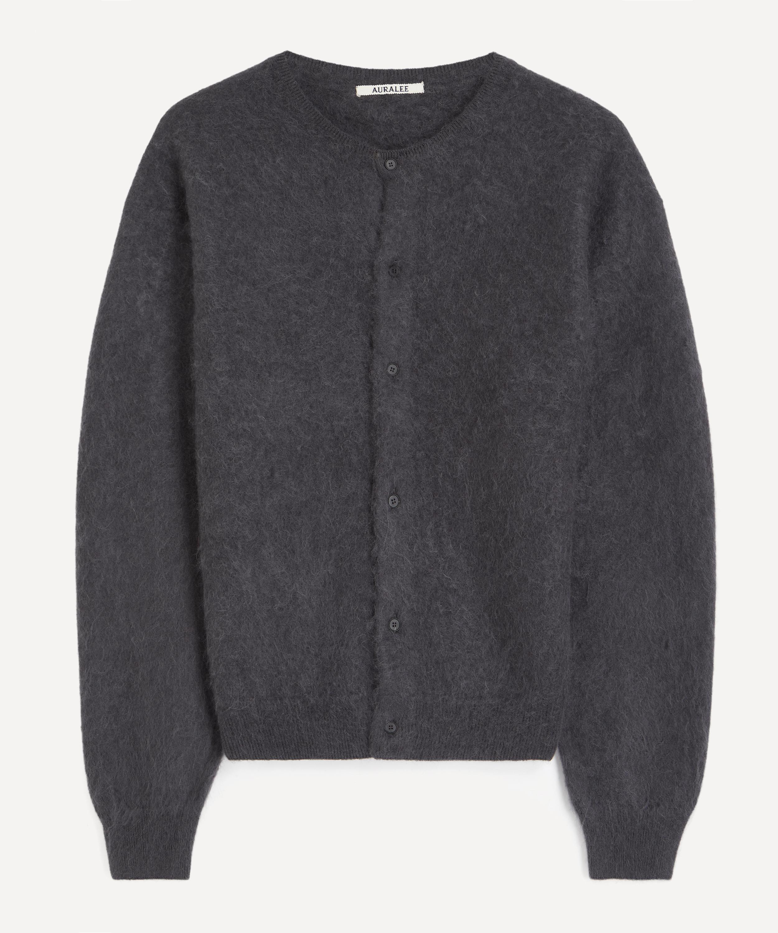 Auralee - Dark Grey Garment-Dyed Baby Alpaca Fur Knit Cardigan image number 0