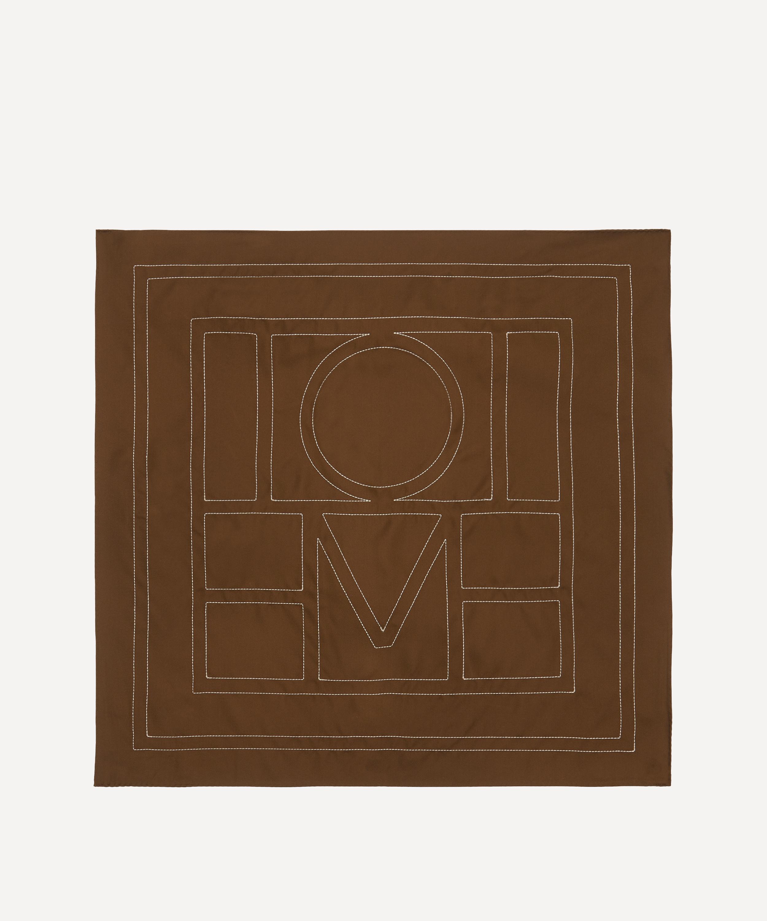 Toteme - Embroidered Monogram Mocha Silk Scarf