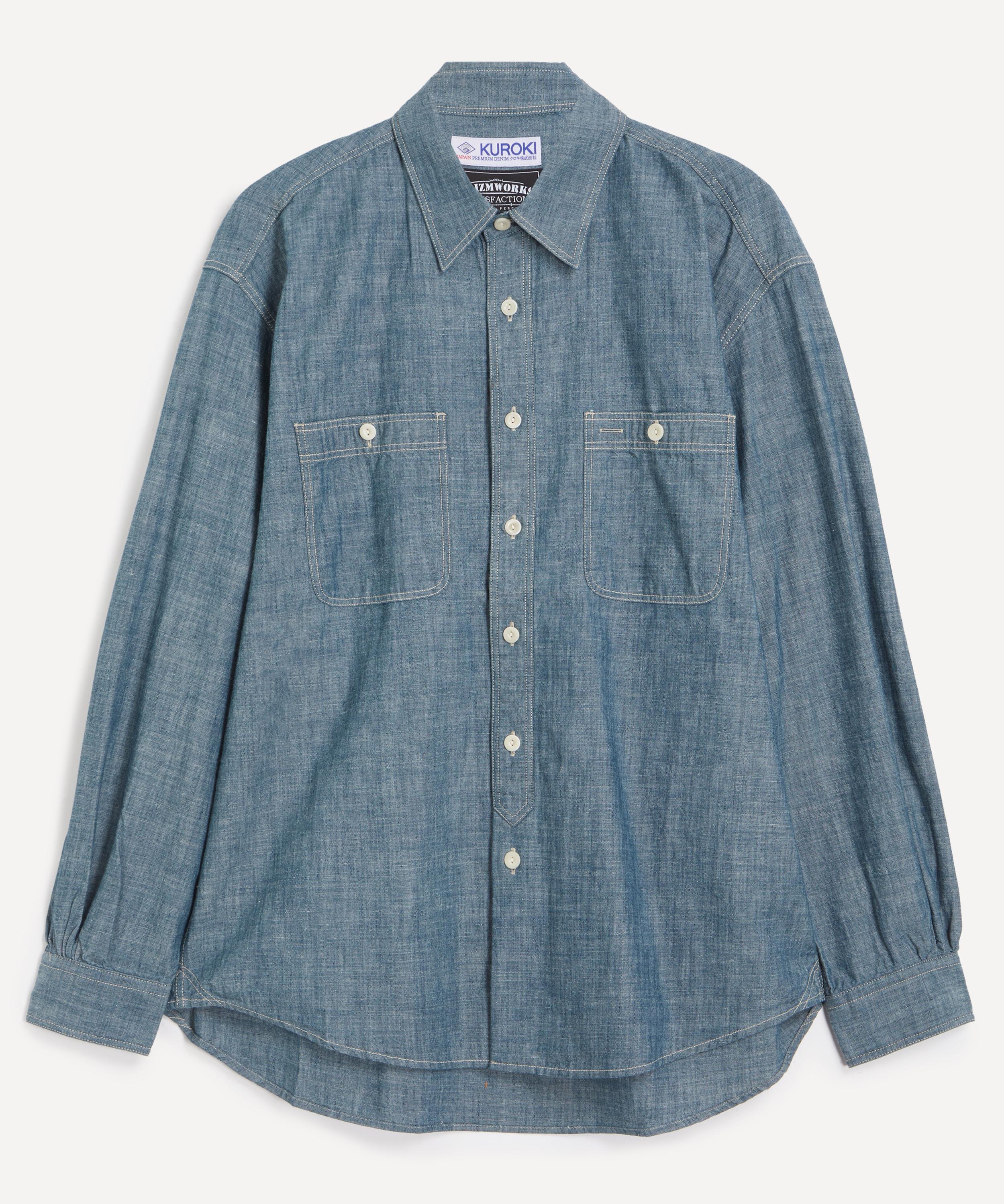 FrizmWORKS - Kuroki Chambray Work Shirt in Washed Blue