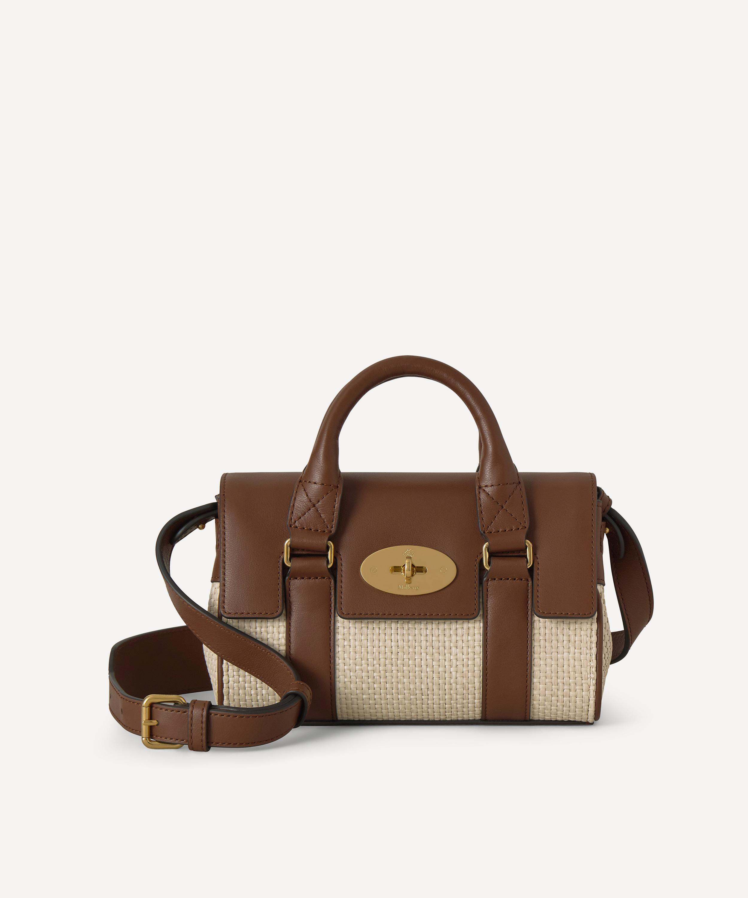 Mulberry - Ecru Bright Oak Raffia Leather Trim Mini Bayswater Bag