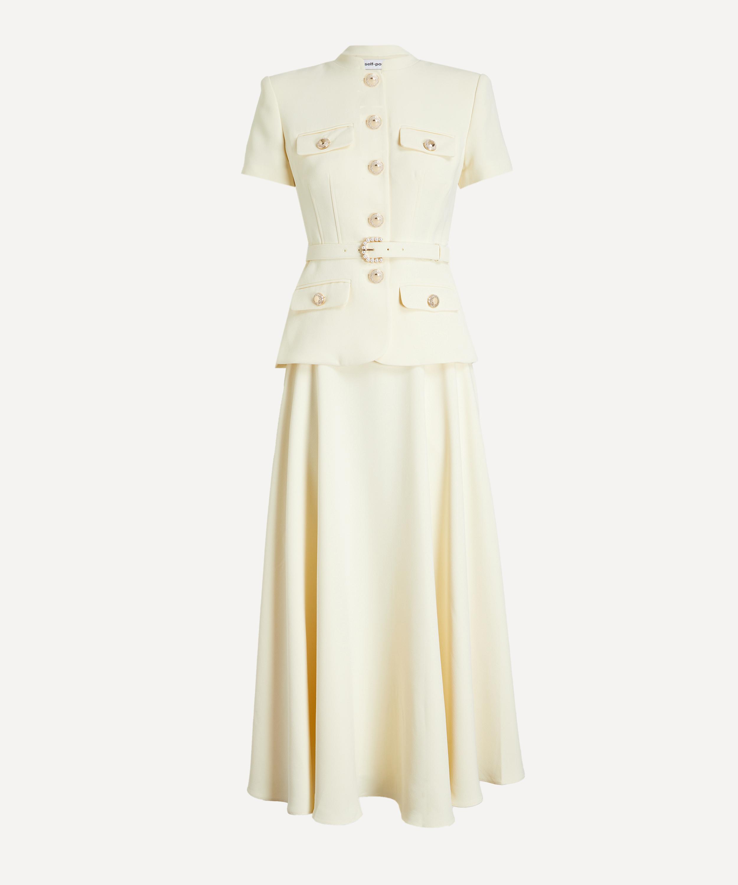 Self-Portrait - Yellow Crepe Tailored Midi Dress