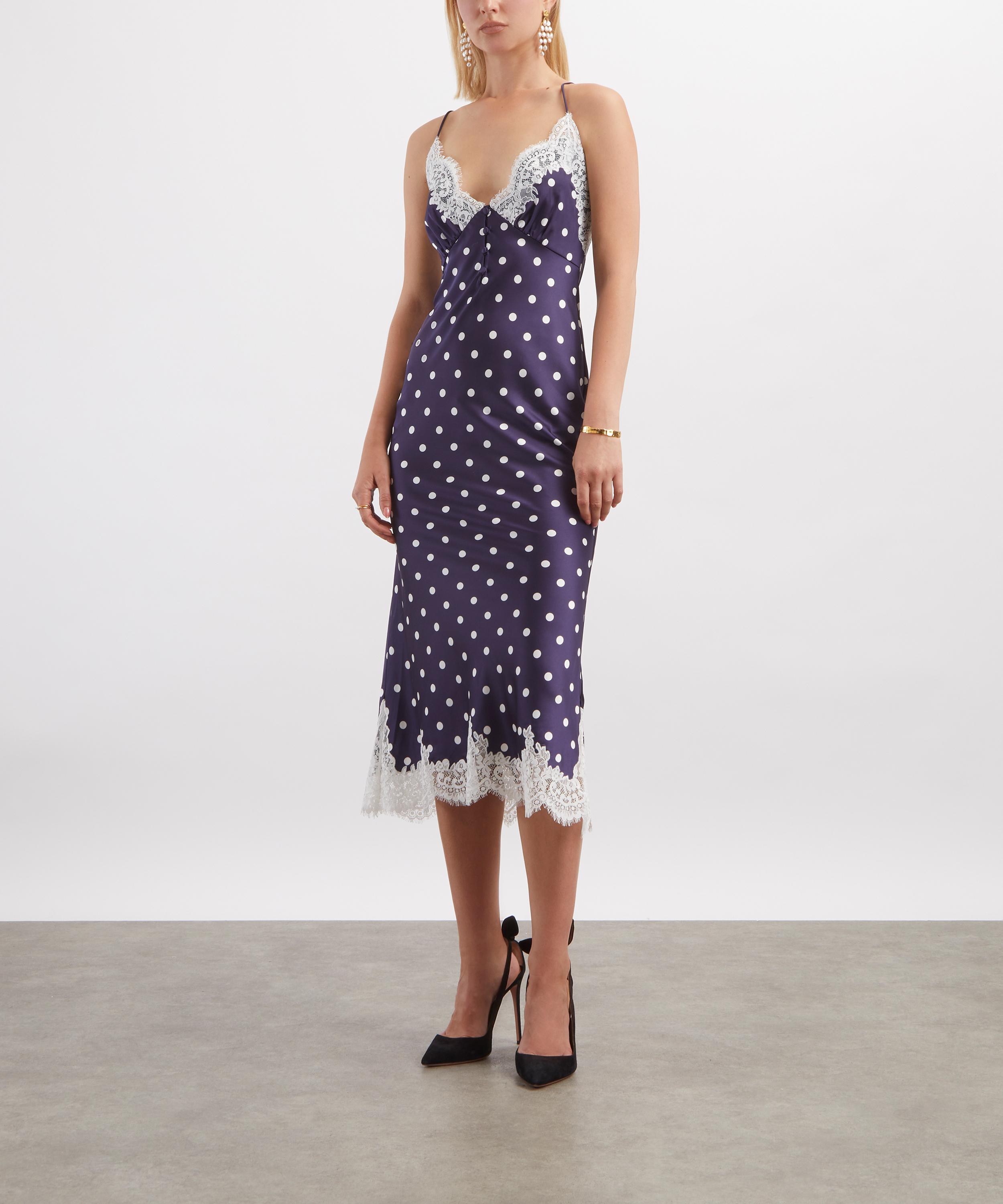 Self-Portrait - Navy Satin Polka-Dot Slip Dress image number 1