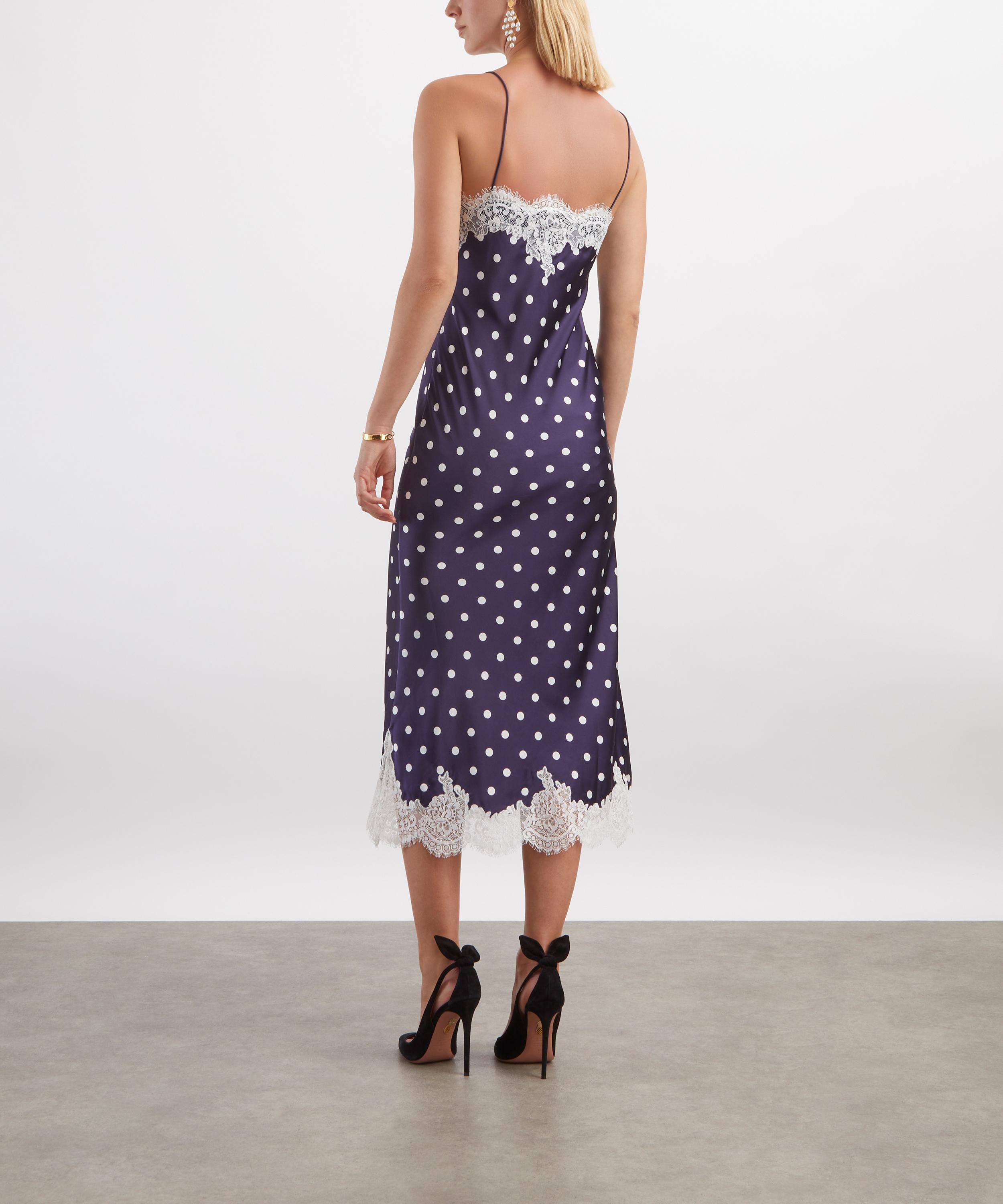 Self-Portrait - Navy Satin Polka-Dot Slip Dress image number 2