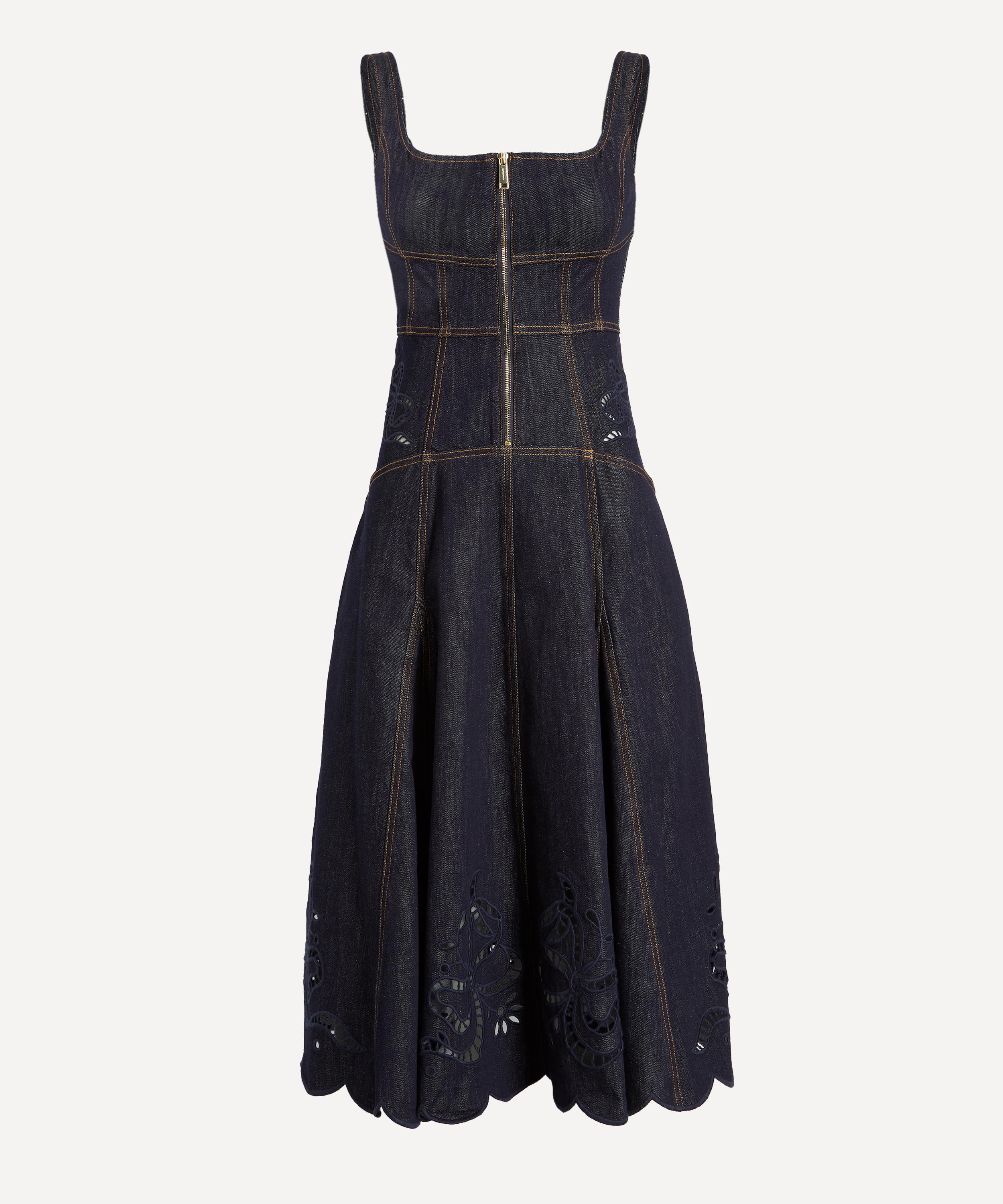 Self-Portrait - Indigo Denim Bow Embroidered Midi Dress