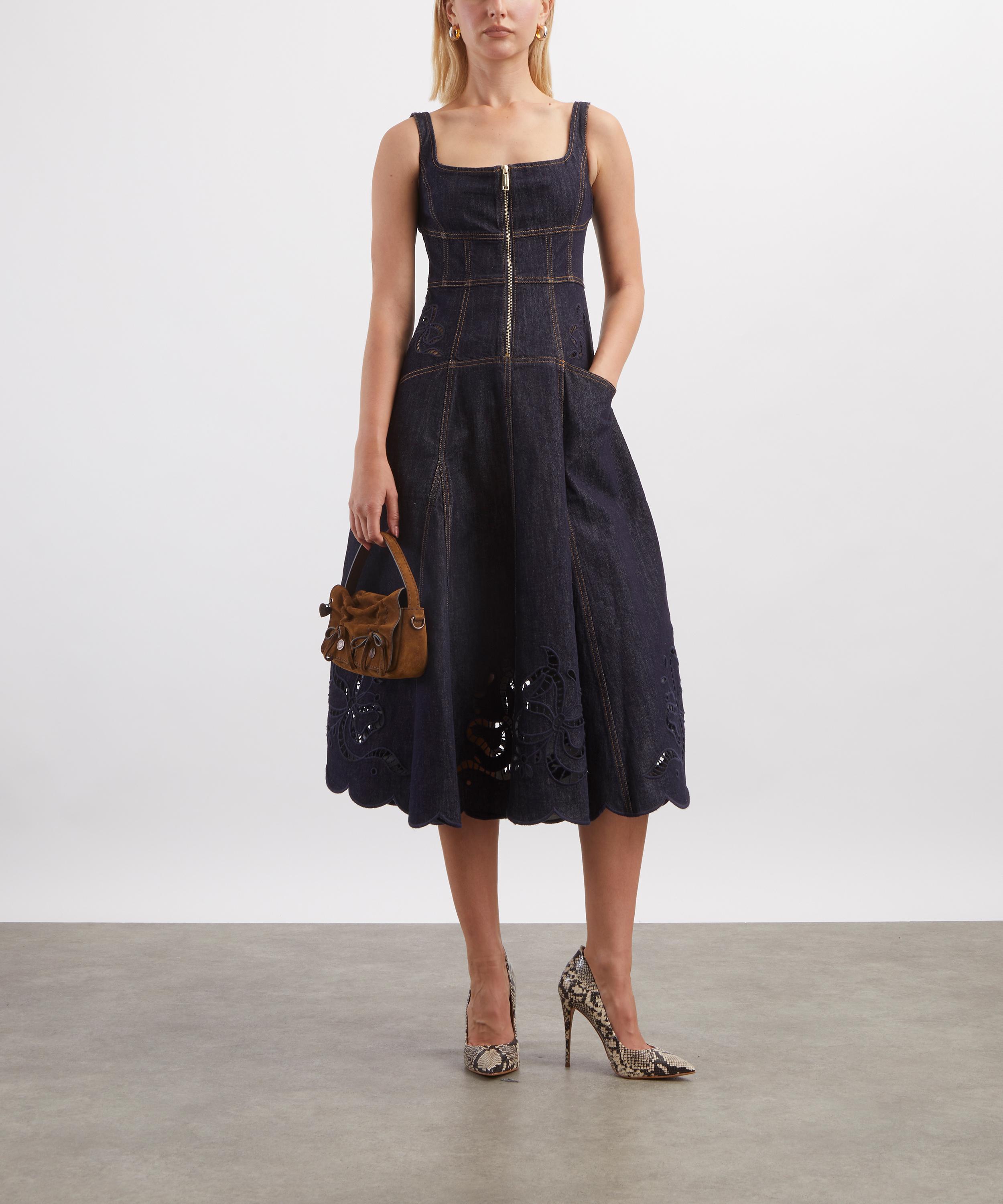 Self-Portrait - Indigo Denim Bow Embroidered Midi Dress image number 1