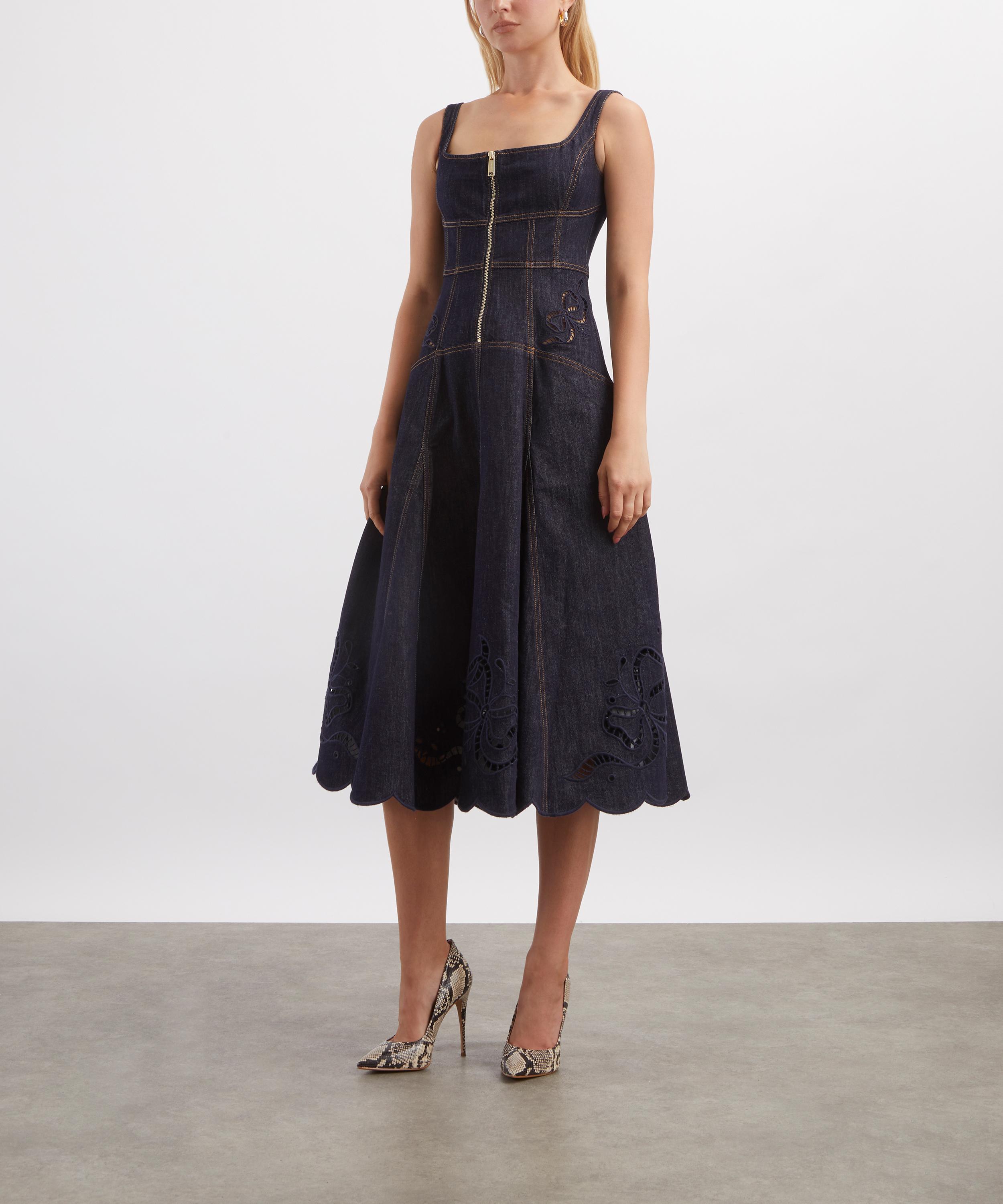 Self-Portrait - Indigo Denim Bow Embroidered Midi Dress image number 2