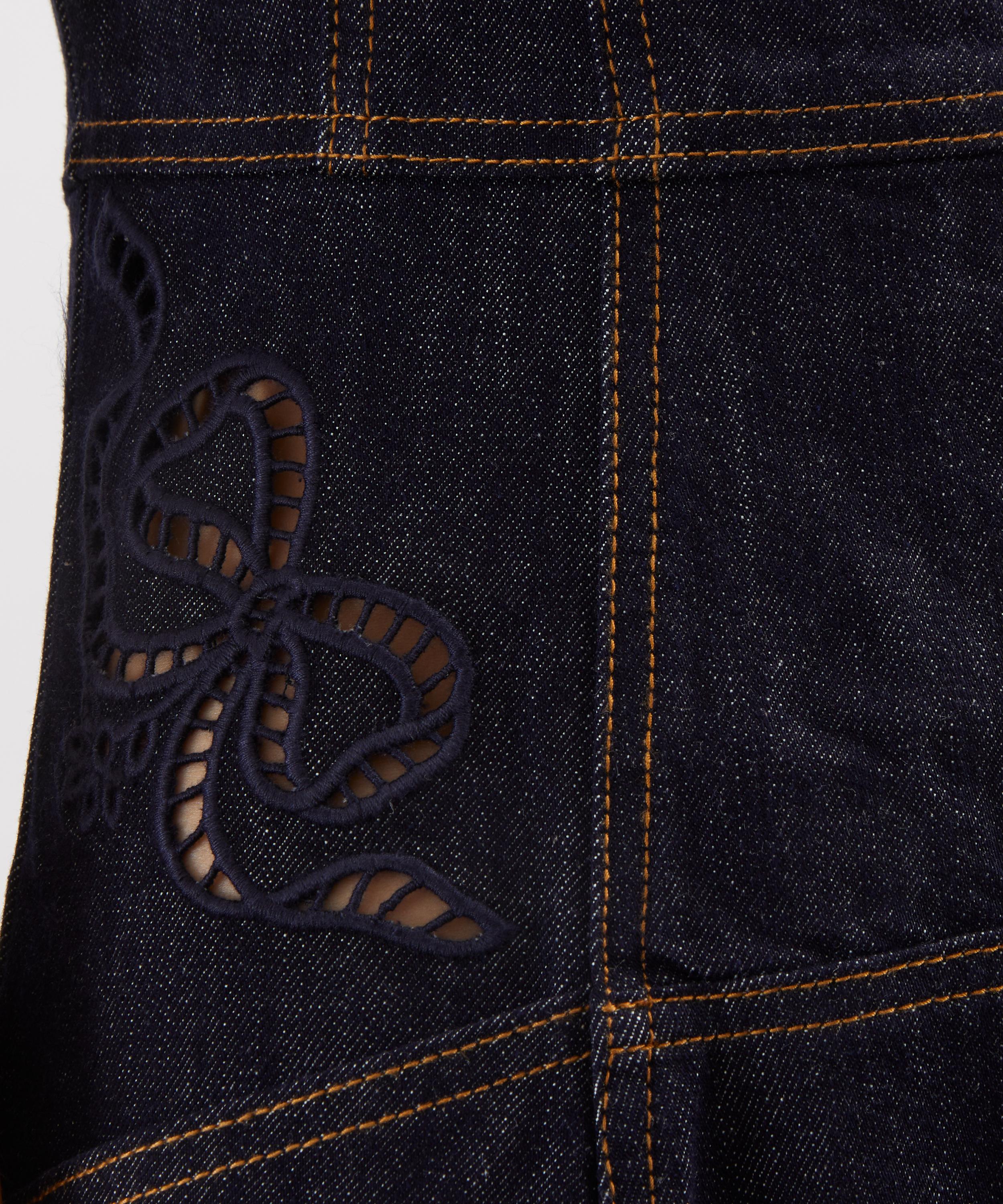 Self-Portrait - Indigo Denim Bow Embroidered Midi Dress image number 4