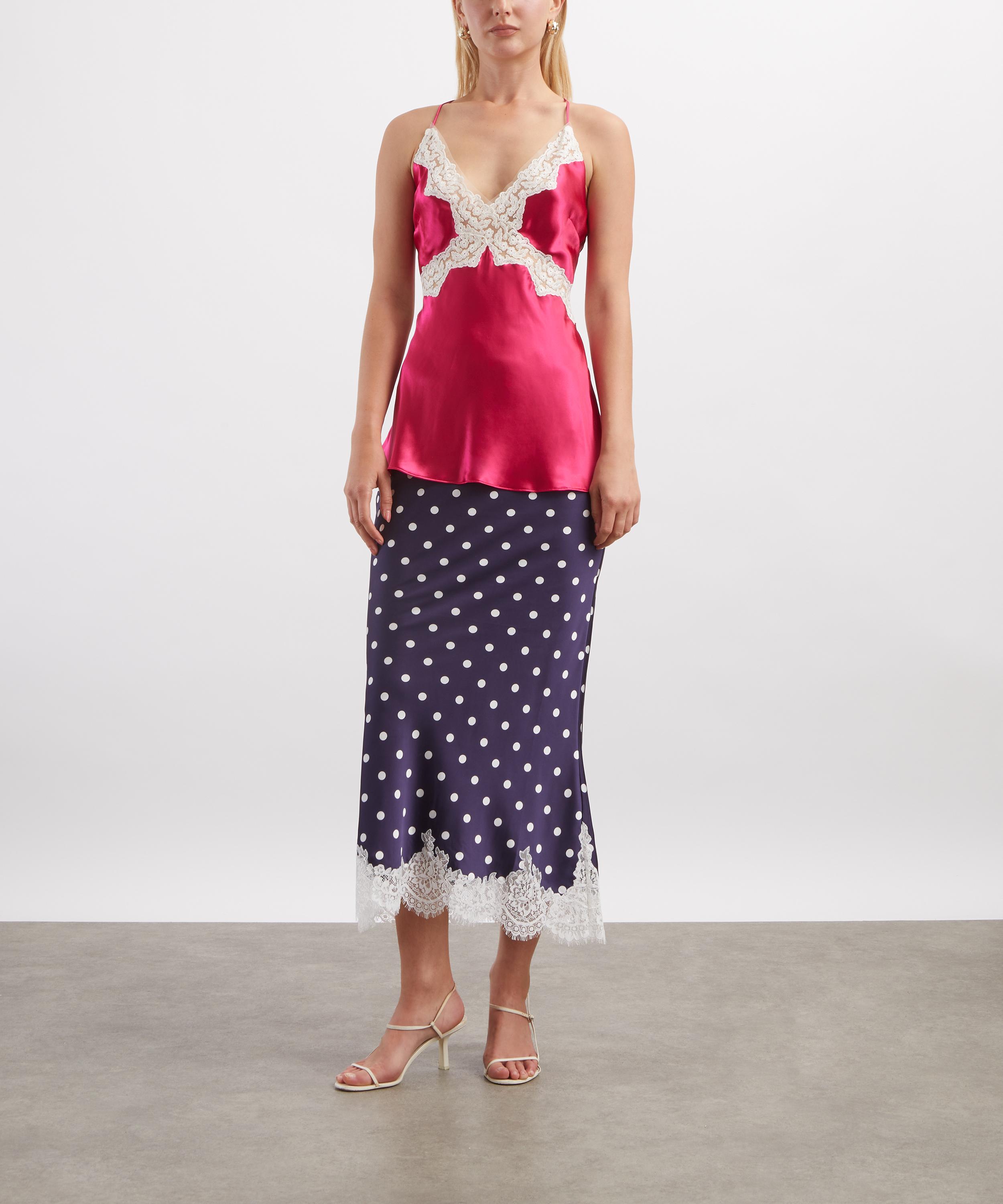 Self-Portrait - Navy Satin Polka-Dot Midi Skirt image number 1