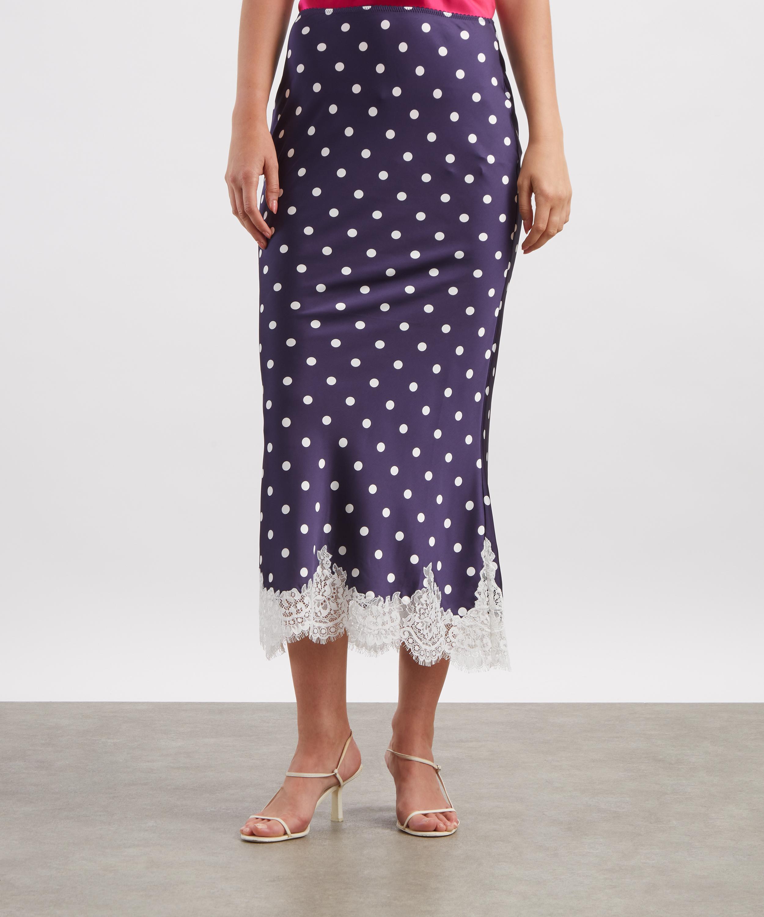 Self-Portrait - Navy Satin Polka-Dot Midi Skirt image number 2