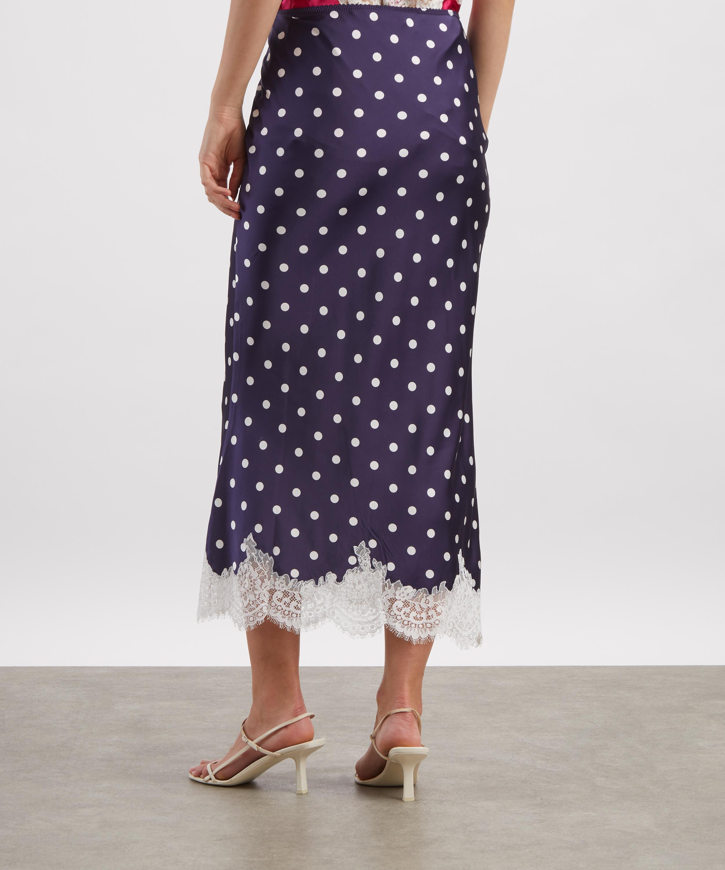 Self-Portrait - Navy Satin Polka-Dot Midi Skirt image number 3