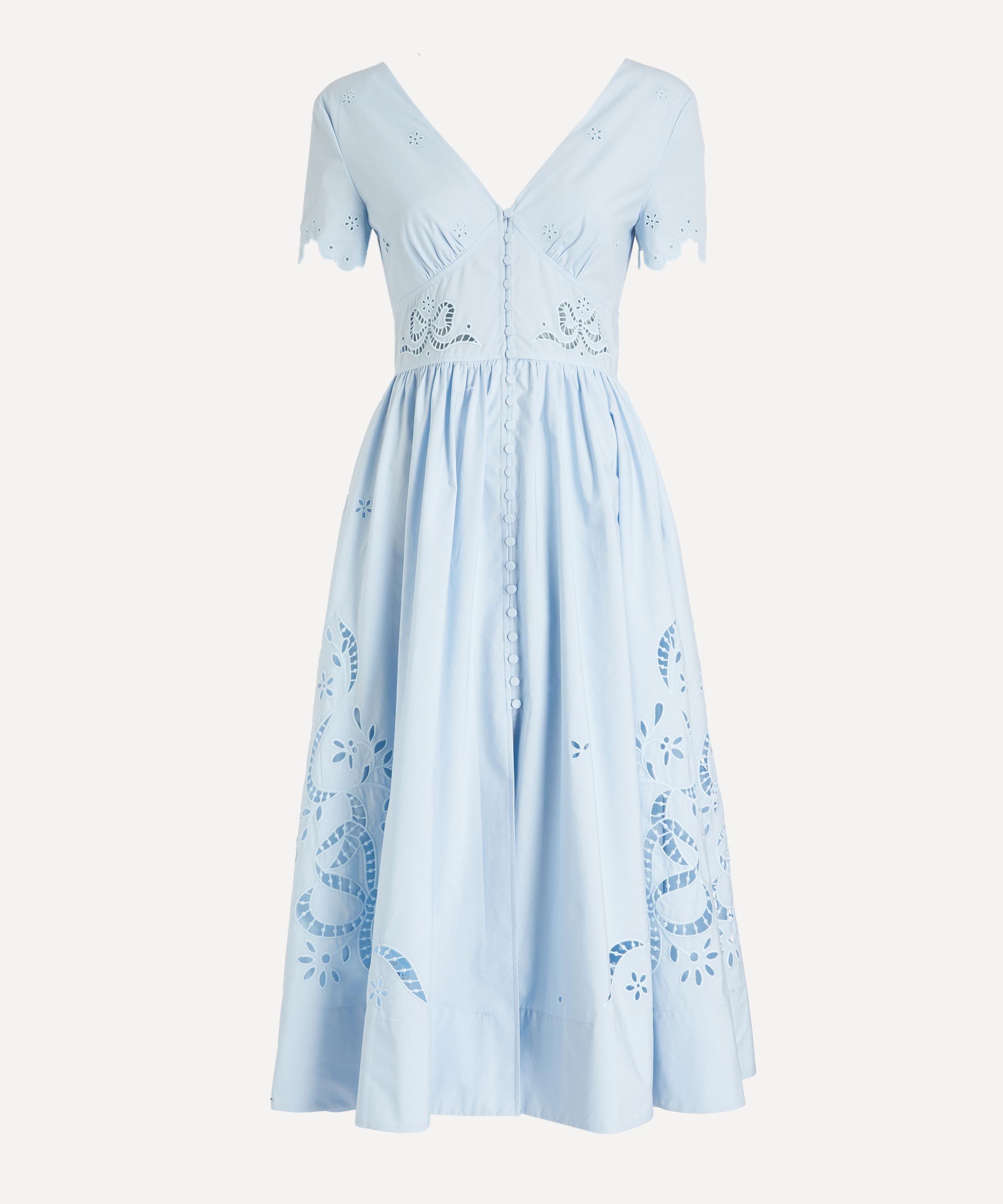 Self-Portrait - Blue Embroidered Bow Midi Dress
