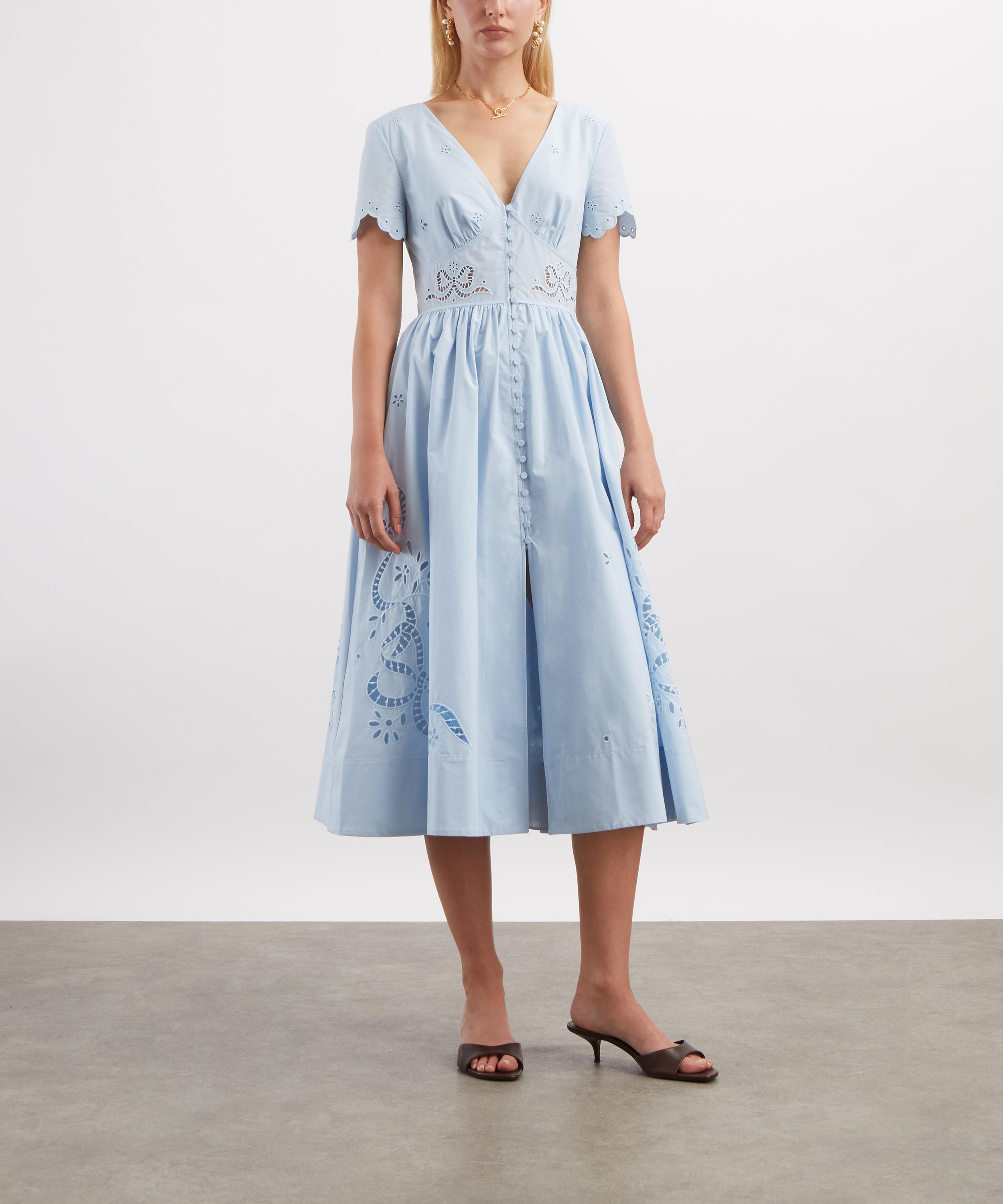 Self-Portrait - Blue Embroidered Bow Midi Dress image number 2