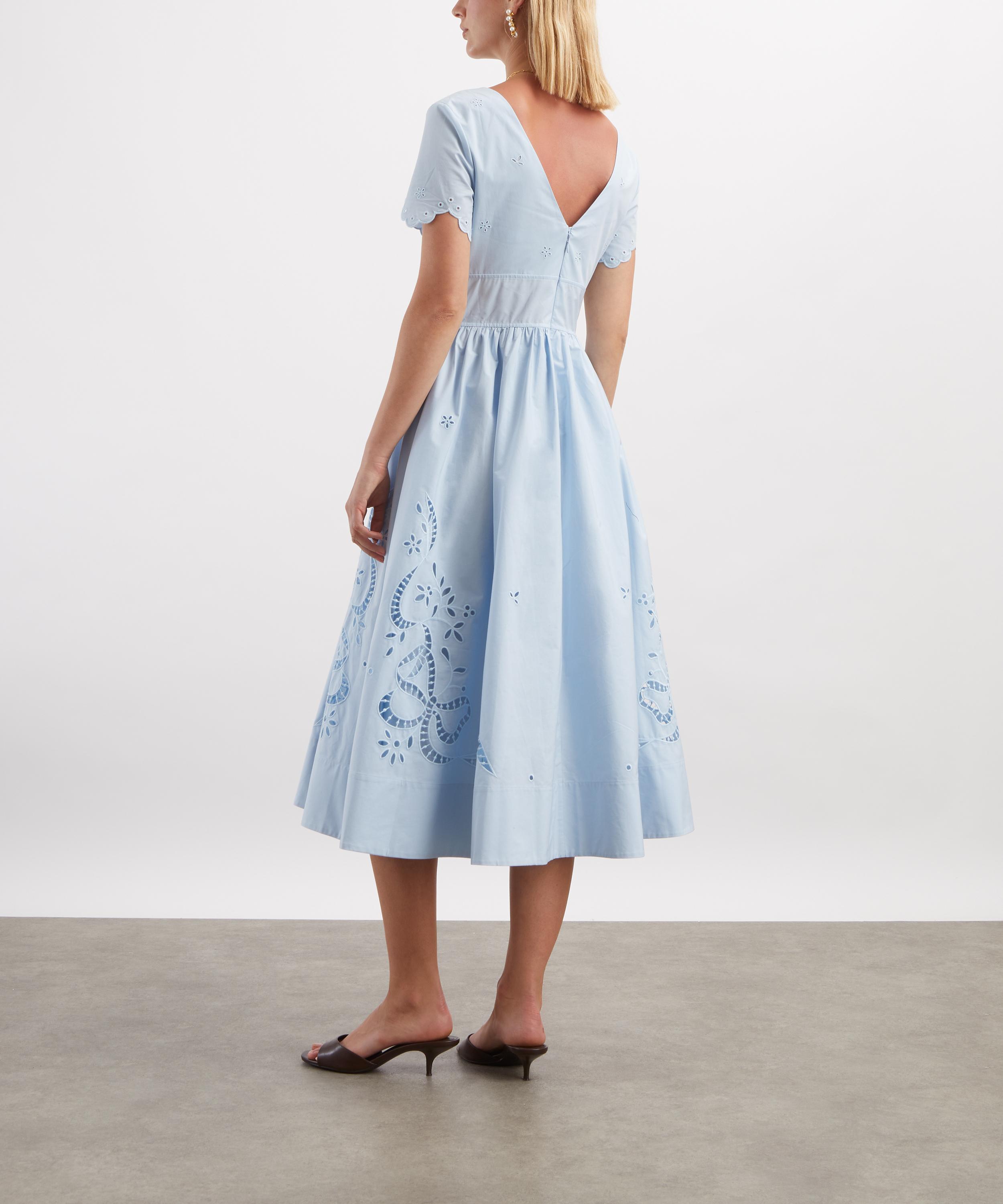 Self-Portrait - Blue Embroidered Bow Midi Dress image number 3