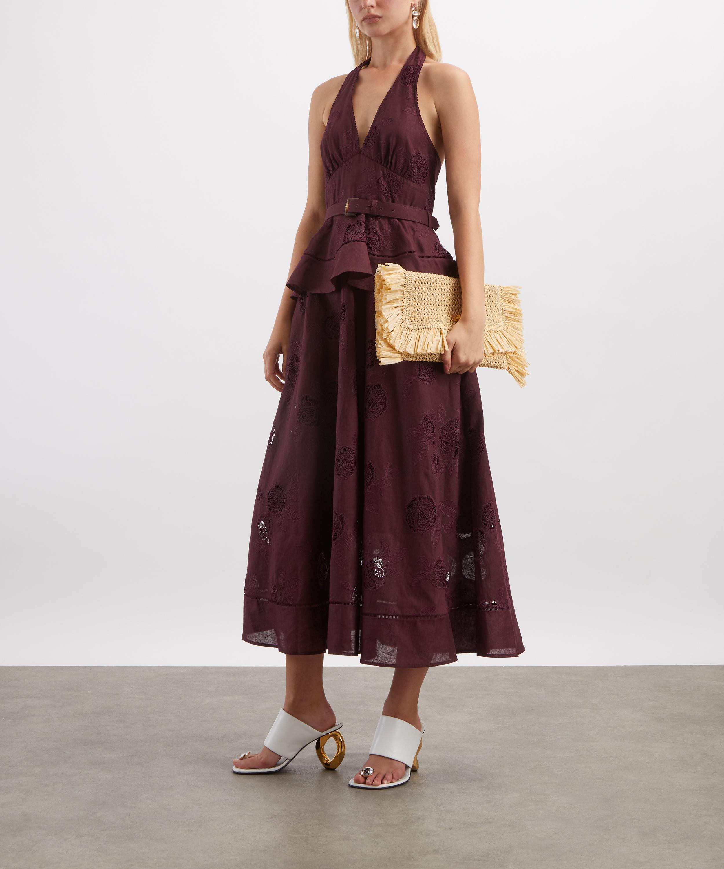 Self-Portrait - Plum Linen-Blend Peplum Midi Dress image number 1