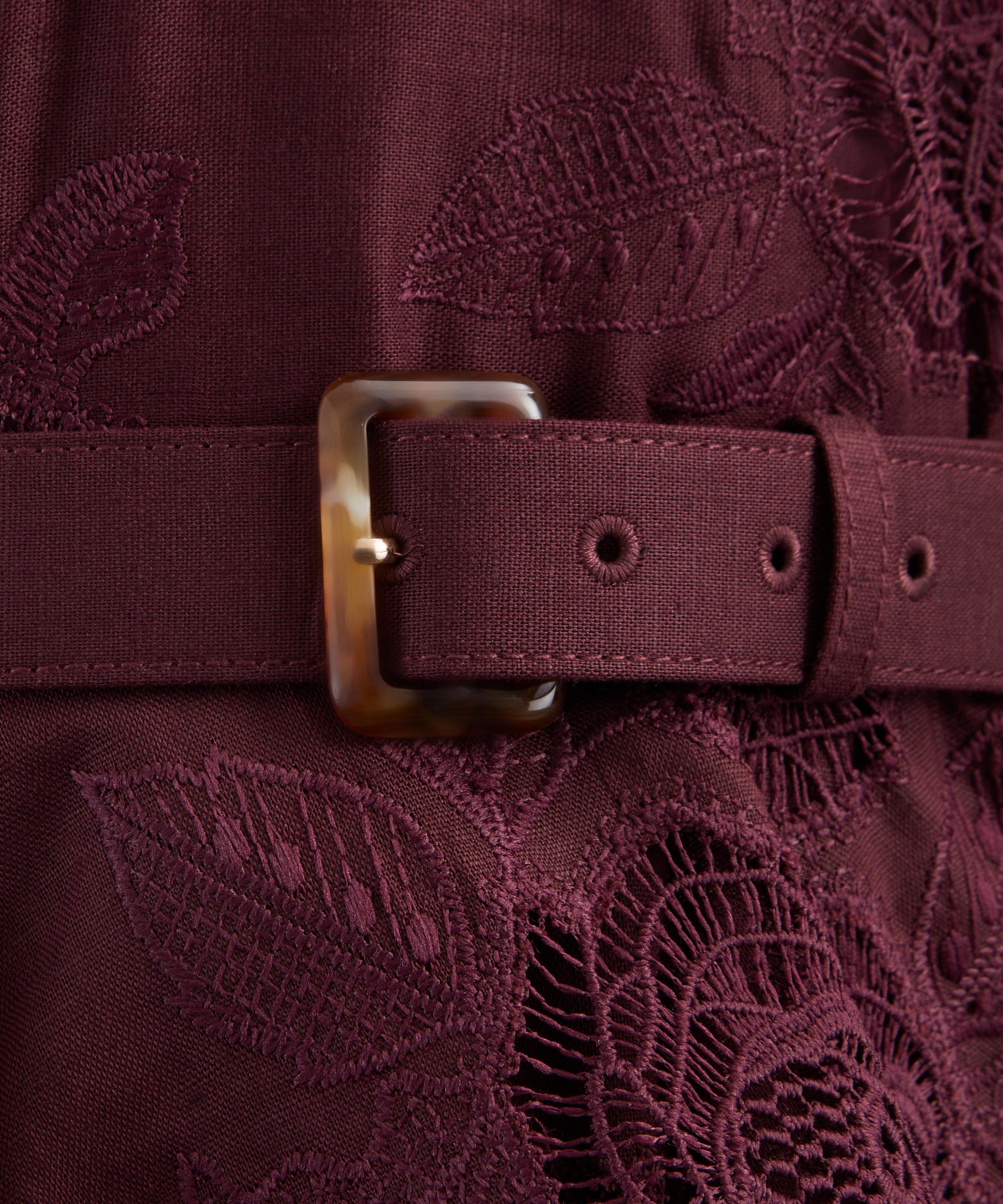 Self-Portrait - Plum Linen-Blend Peplum Midi Dress image number 4