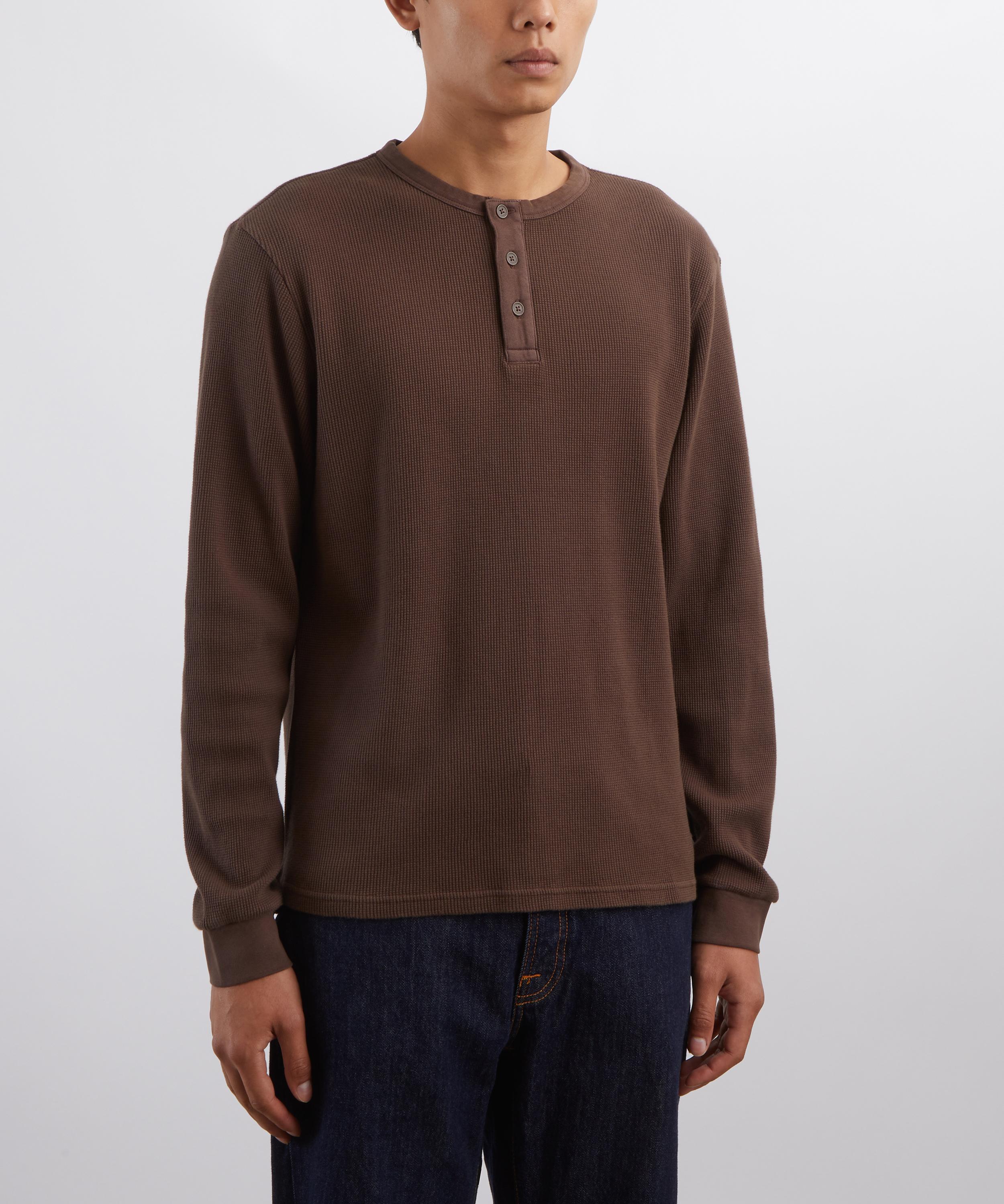 Wax London - Caleb Waffle Cotton Long-Sleeve Henley Shirt image number 2